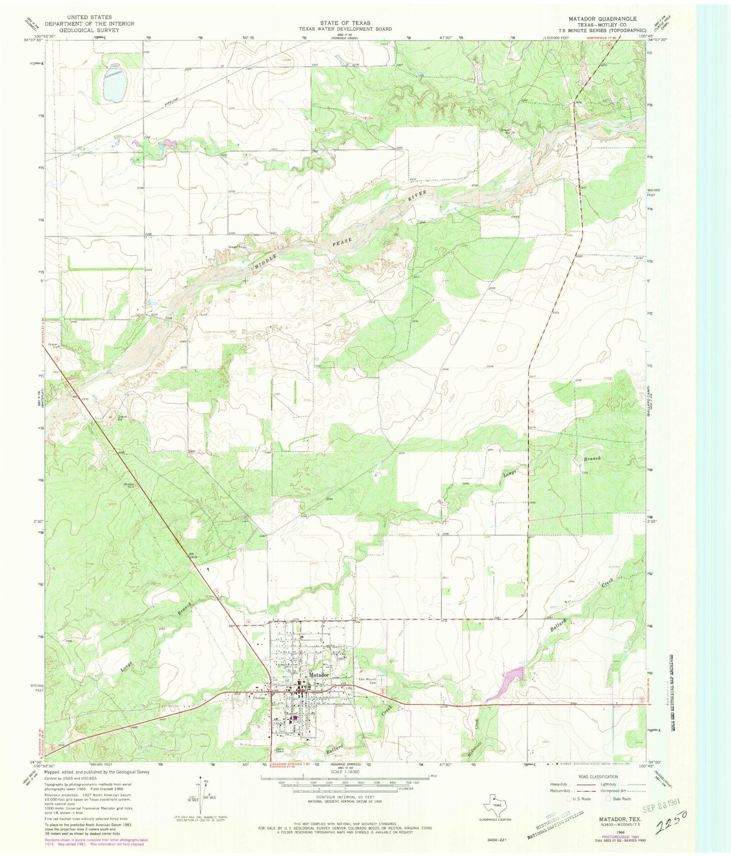 Classic USGS Matador Texas 7.5'x7.5' Topo Map Image