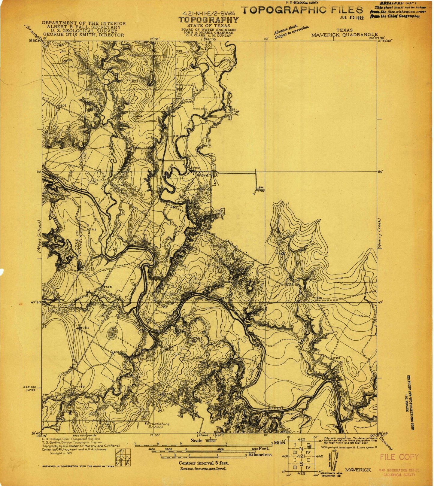 Classic USGS Maverick Texas 7.5'x7.5' Topo Map Image