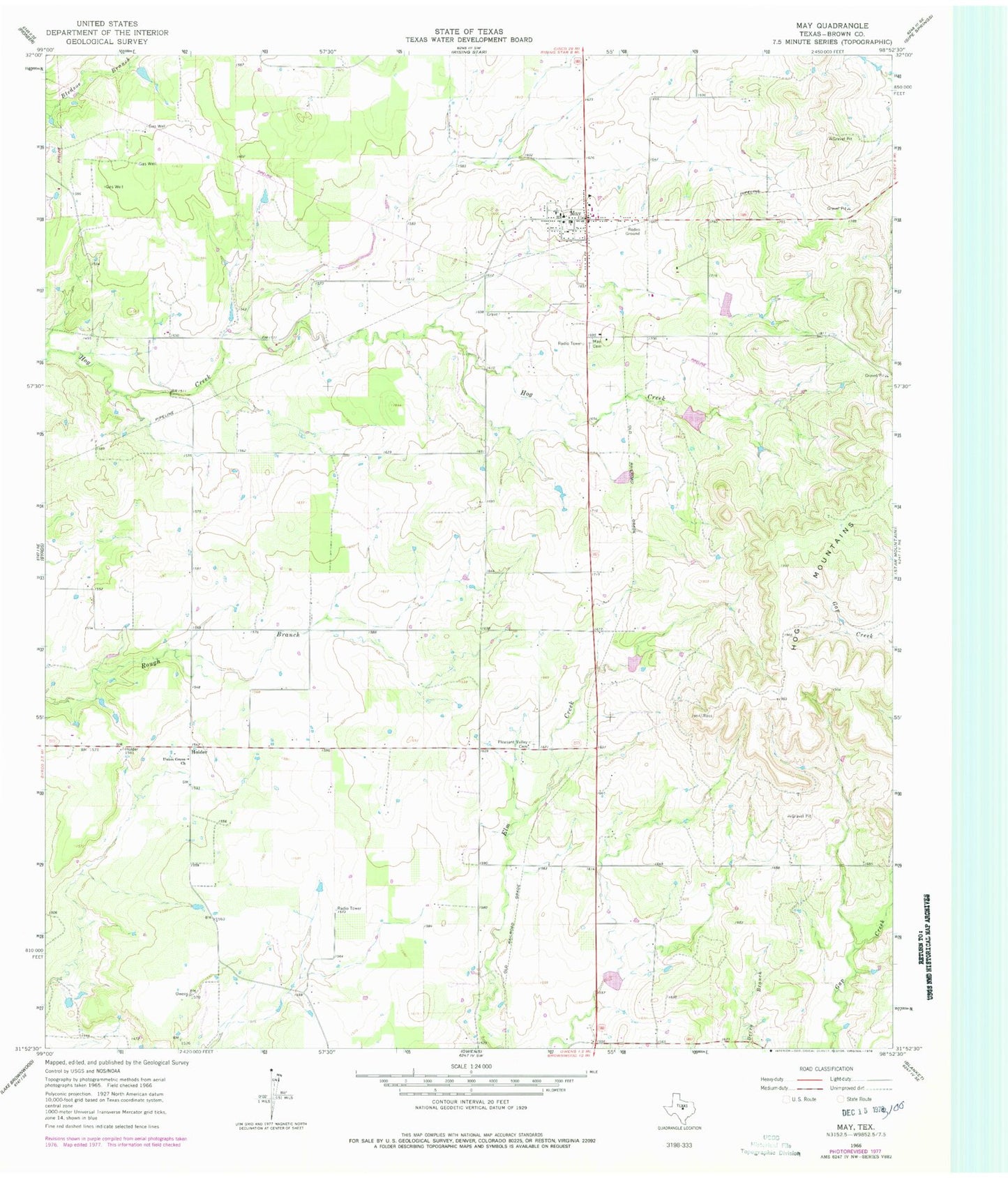 Classic USGS May Texas 7.5'x7.5' Topo Map Image