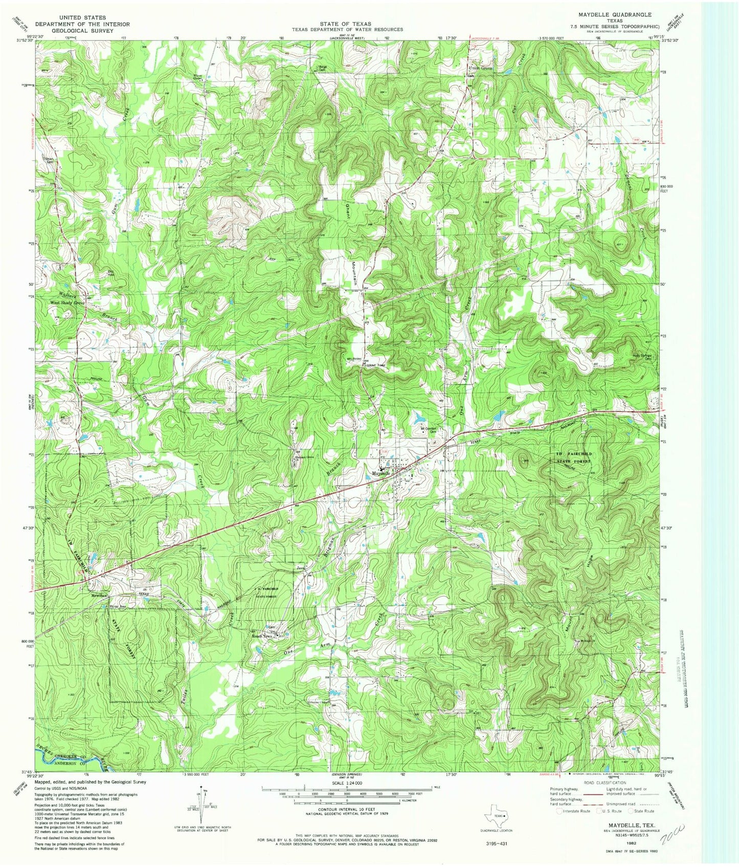 Classic USGS Maydelle Texas 7.5'x7.5' Topo Map Image
