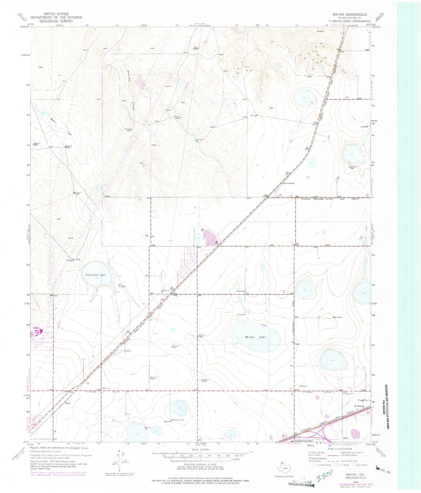 Classic USGS Mayer Texas 7.5'x7.5' Topo Map Image