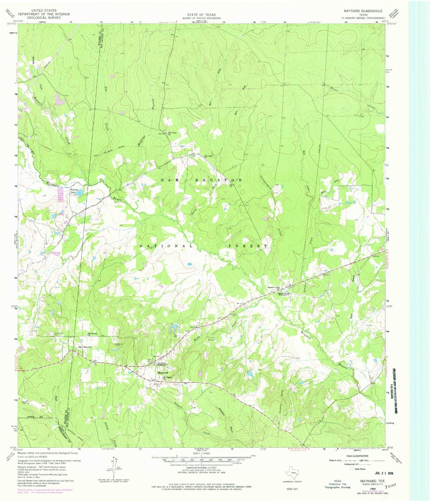 Classic USGS Maynard Texas 7.5'x7.5' Topo Map Image