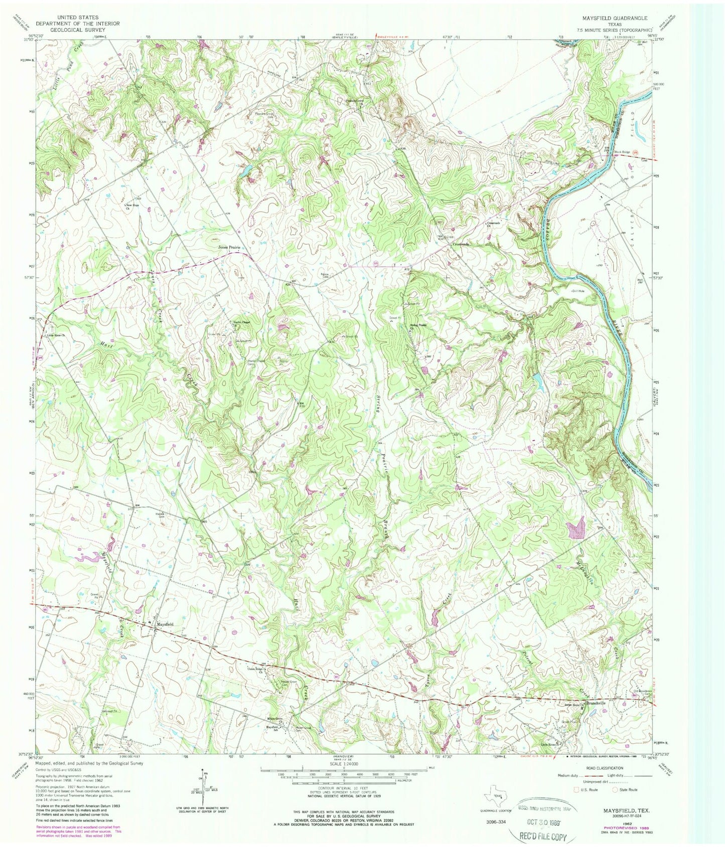 Classic USGS Maysfield Texas 7.5'x7.5' Topo Map Image
