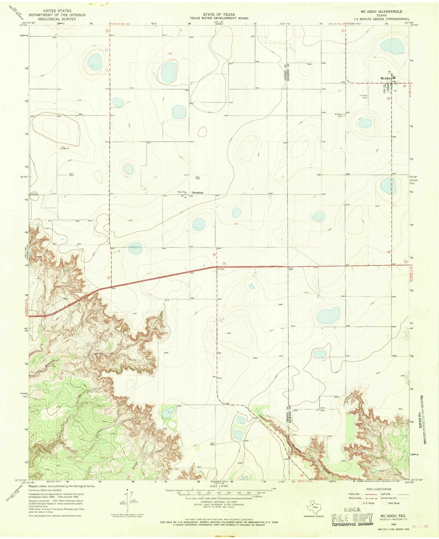Classic USGS McAdoo Texas 7.5'x7.5' Topo Map Image