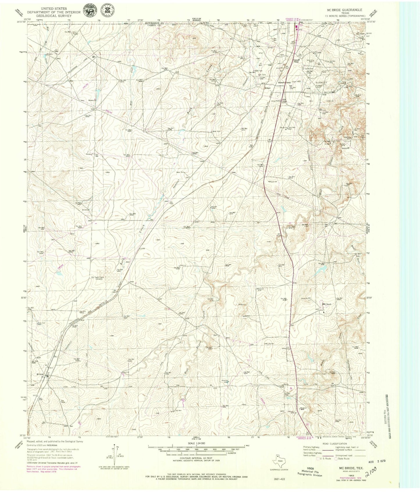 Classic USGS McBride Texas 7.5'x7.5' Topo Map Image