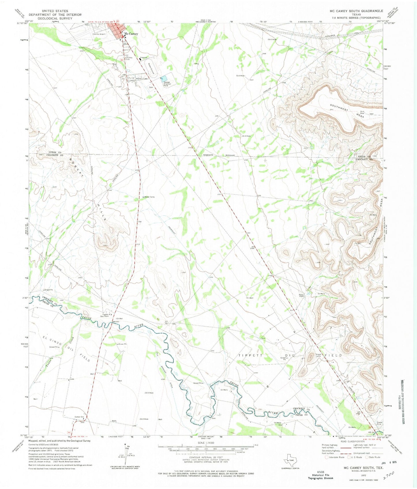 Classic USGS McCamey South Texas 7.5'x7.5' Topo Map Image