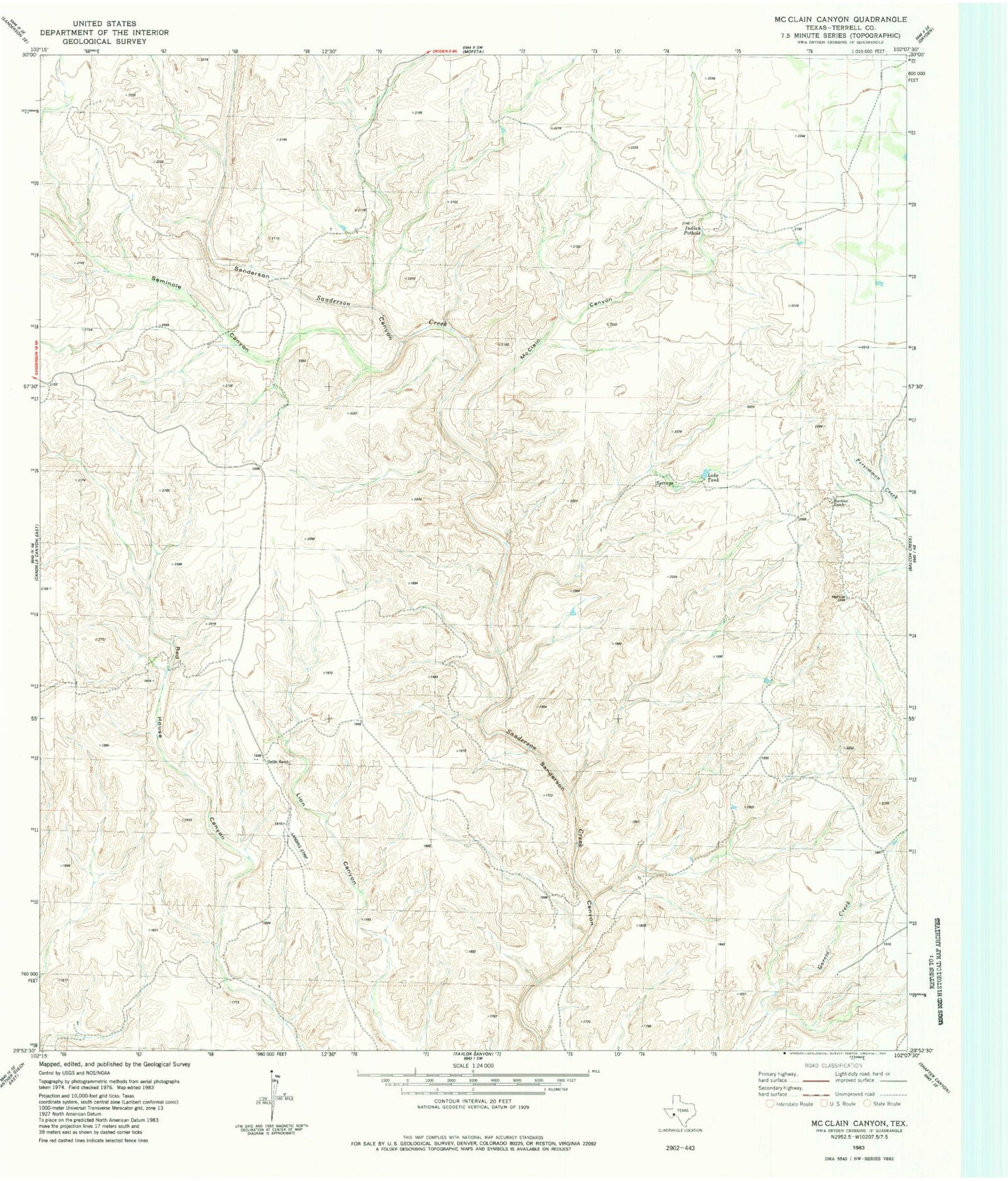 Classic USGS McClain Canyon Texas 7.5'x7.5' Topo Map Image