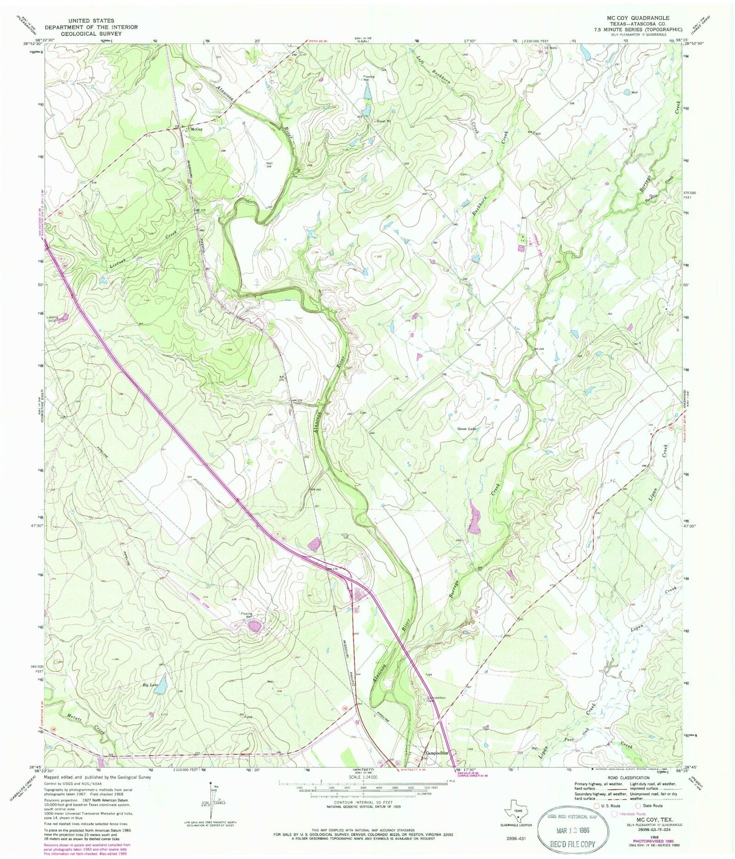 Classic USGS McCoy Texas 7.5'x7.5' Topo Map Image