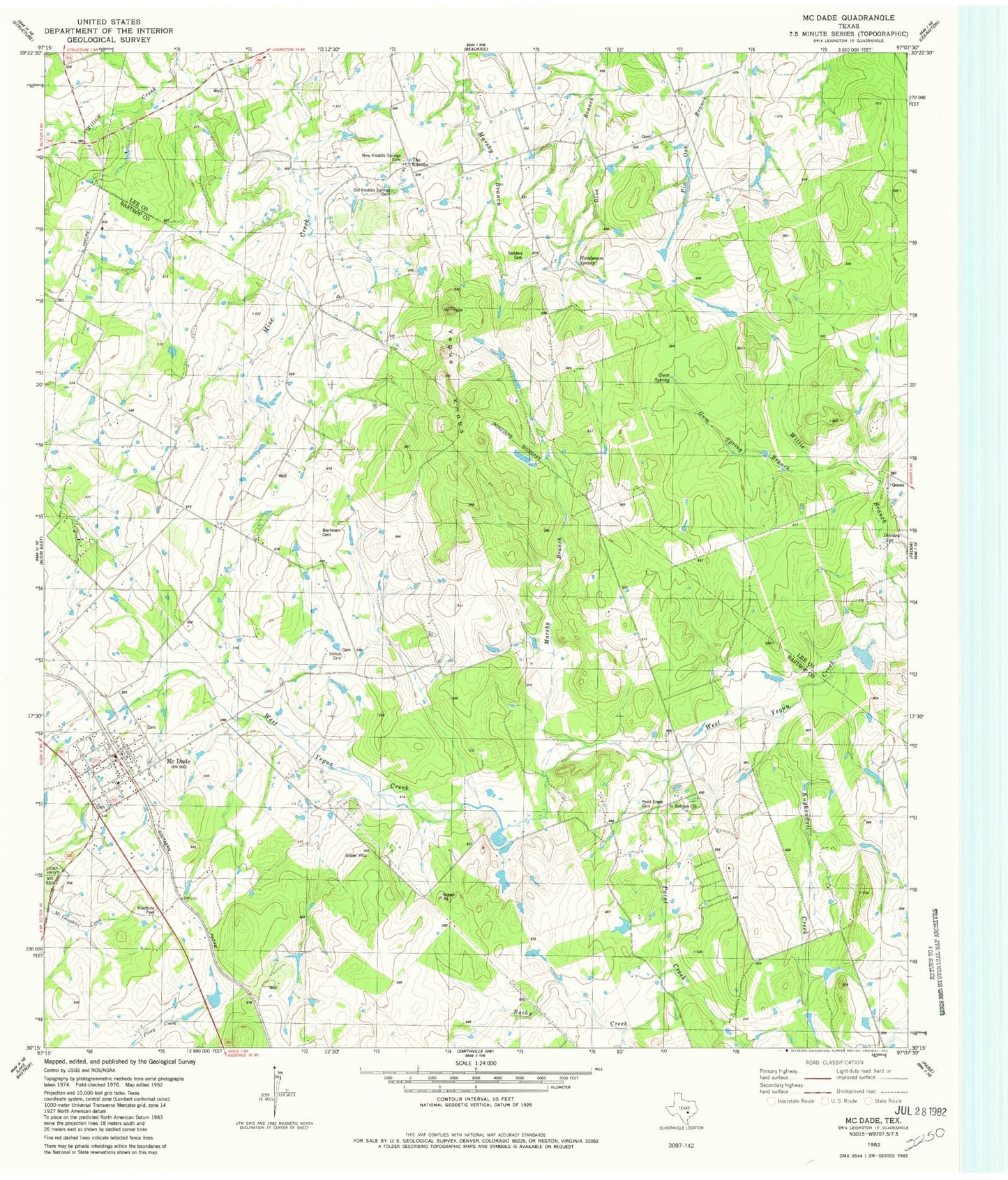 Classic USGS McDade Texas 7.5'x7.5' Topo Map Image