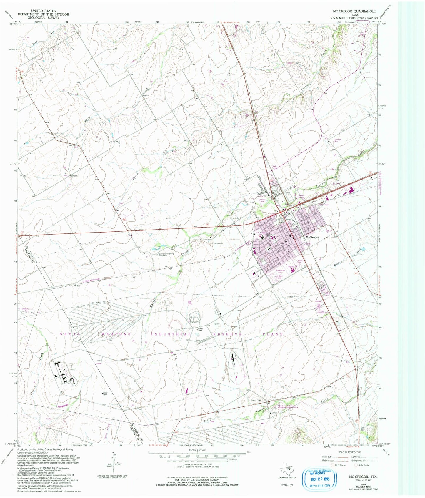 Classic USGS McGregor Texas 7.5'x7.5' Topo Map Image