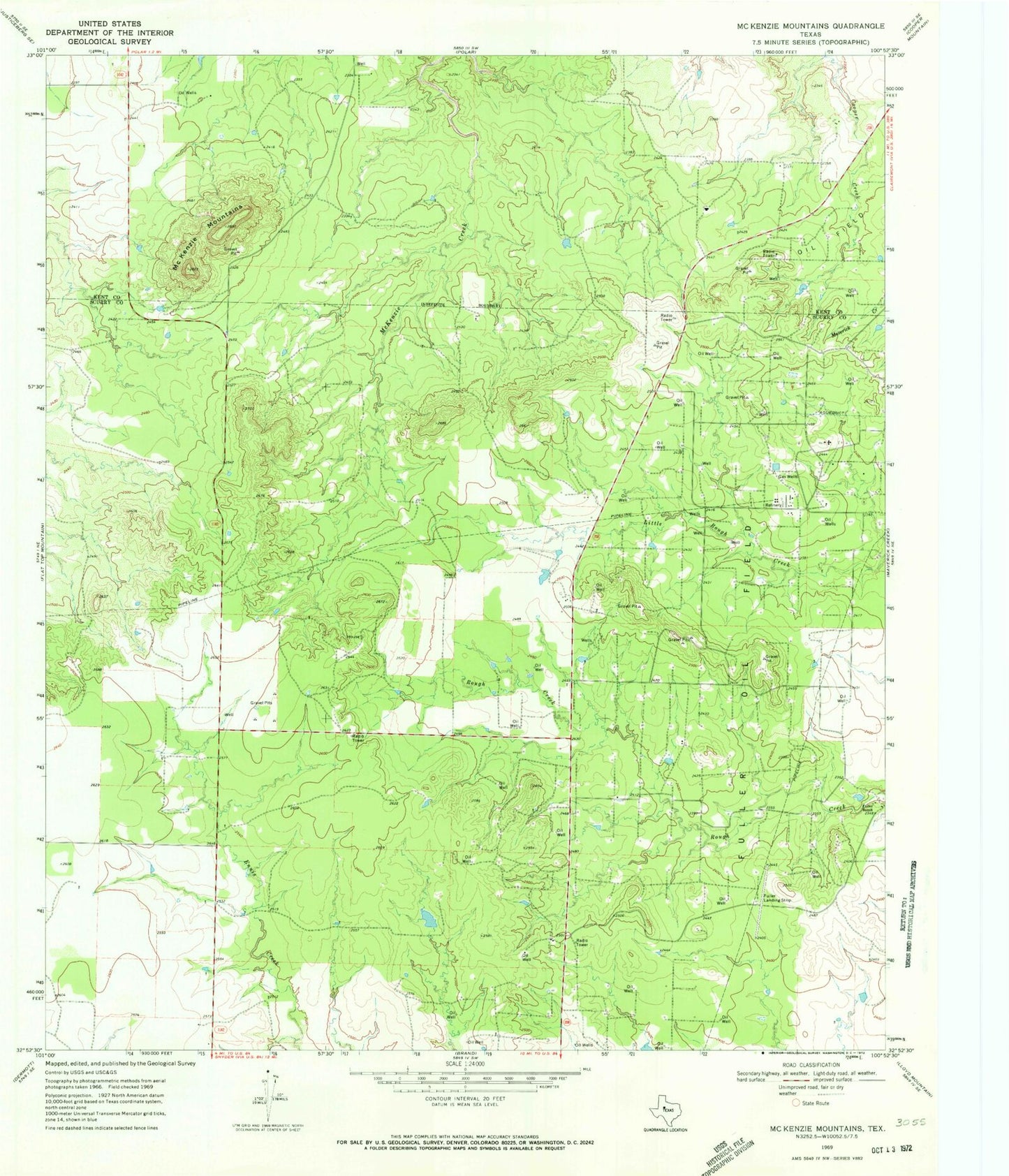 Classic USGS McKenzie Mountains Texas 7.5'x7.5' Topo Map Image