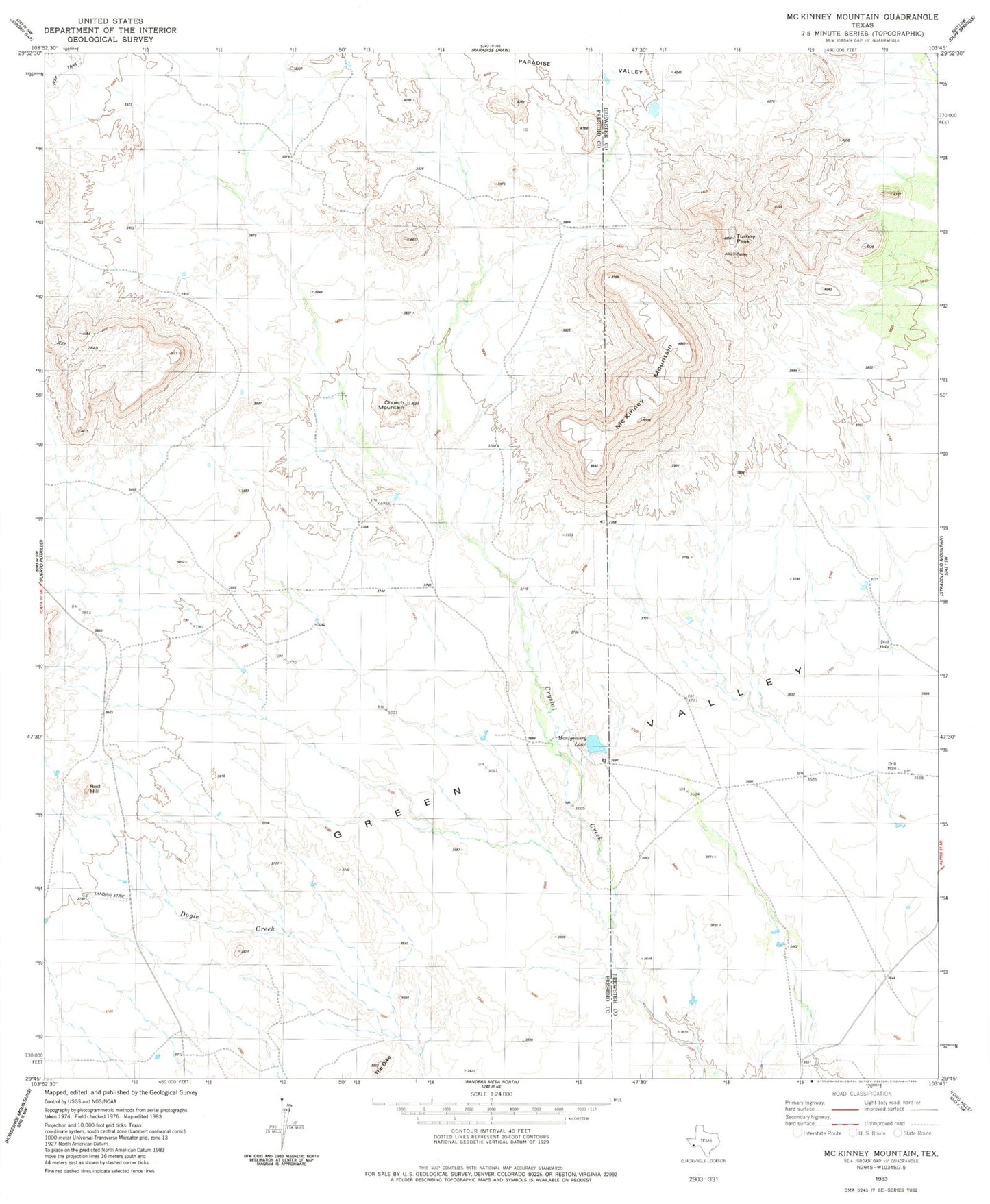 Classic USGS McKinney Mountain Texas 7.5'x7.5' Topo Map Image