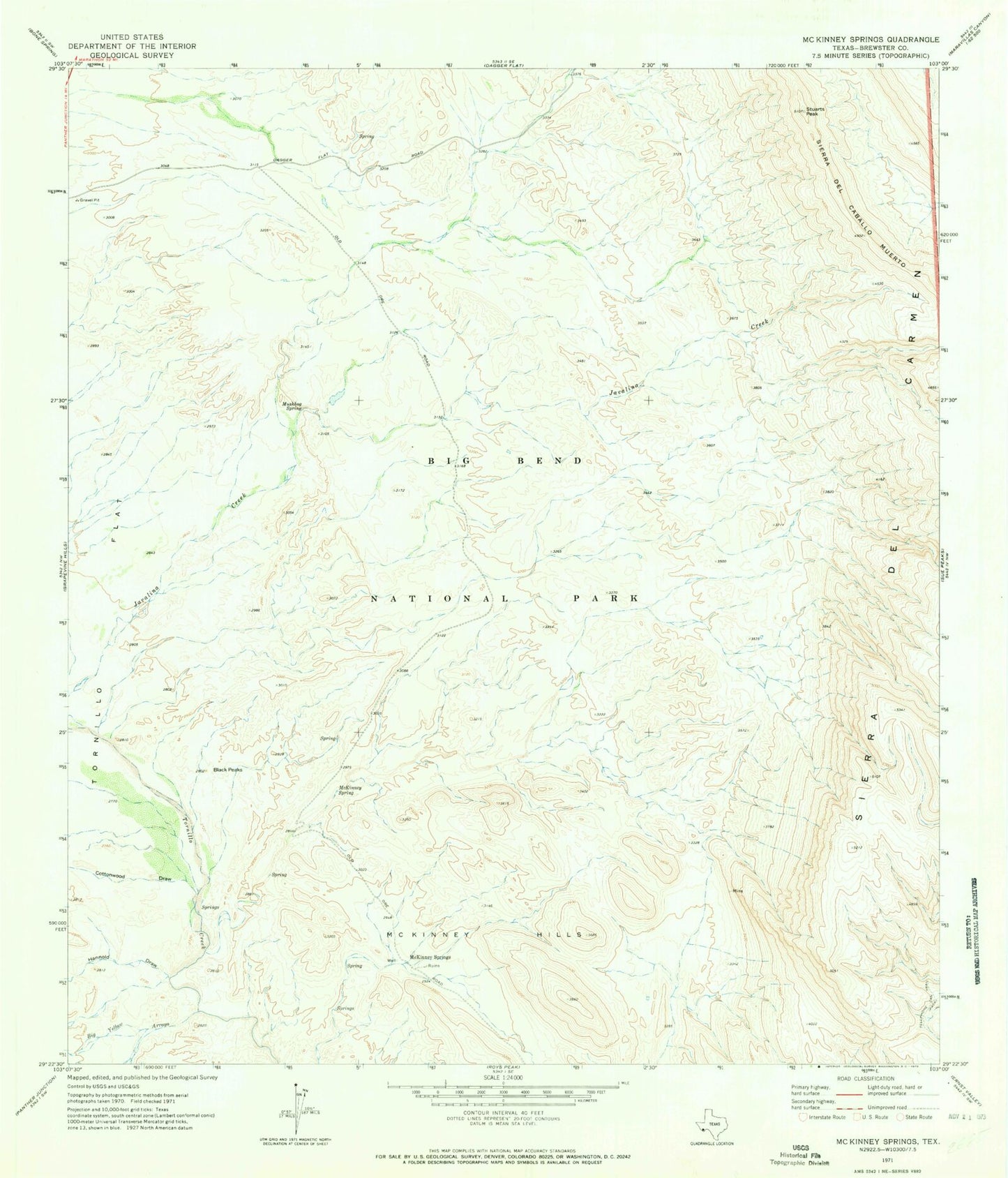 Classic USGS McKinney Springs Texas 7.5'x7.5' Topo Map Image