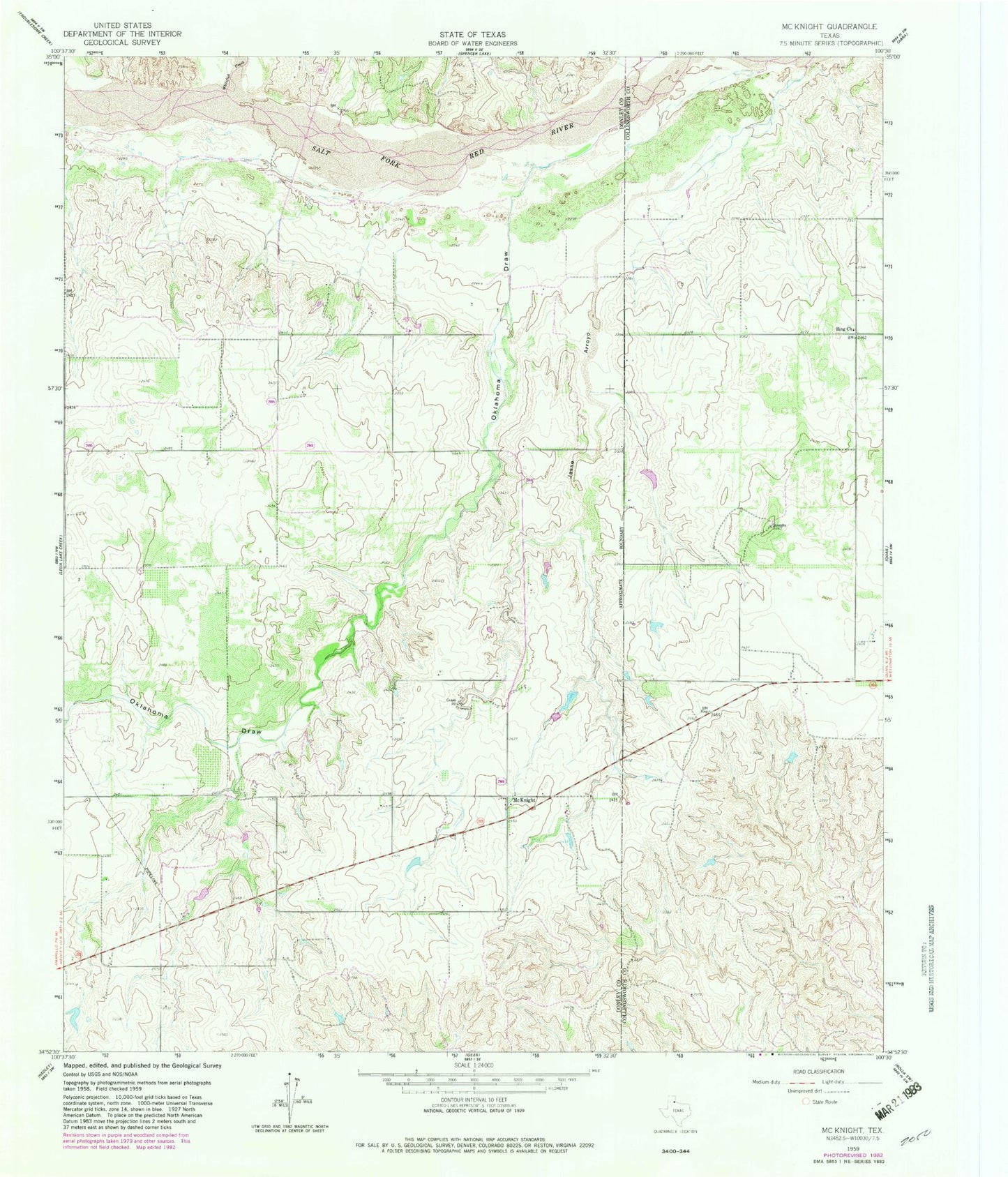 Classic USGS McKnight Texas 7.5'x7.5' Topo Map Image