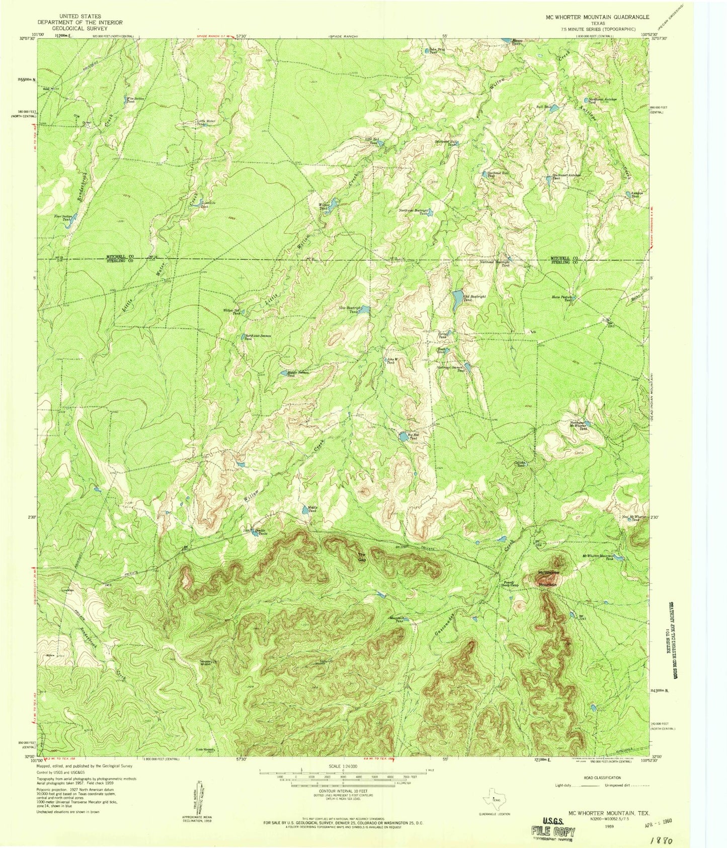 Classic USGS McWhorter Mountain Texas 7.5'x7.5' Topo Map Image