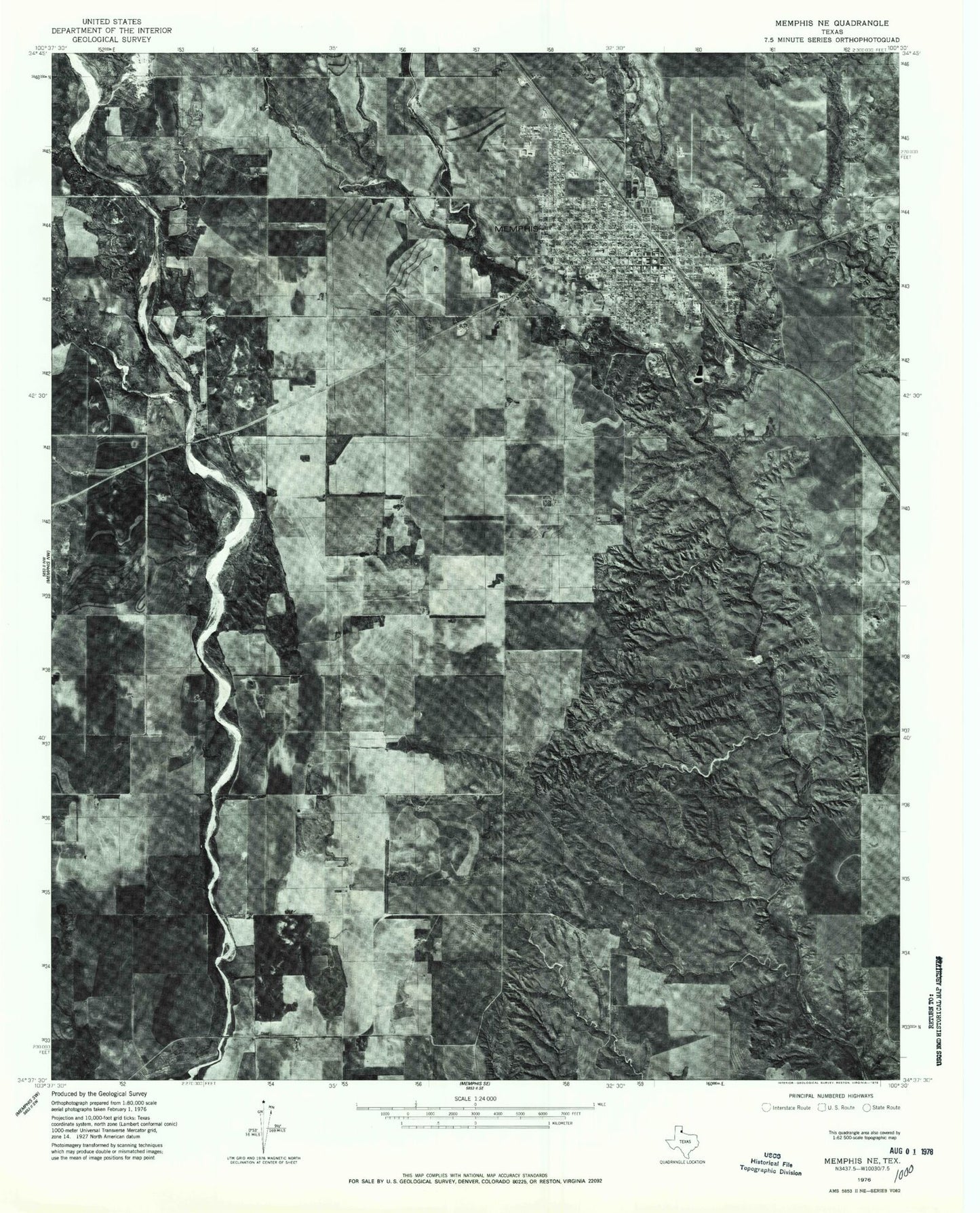 Classic USGS Memphis Texas 7.5'x7.5' Topo Map Image