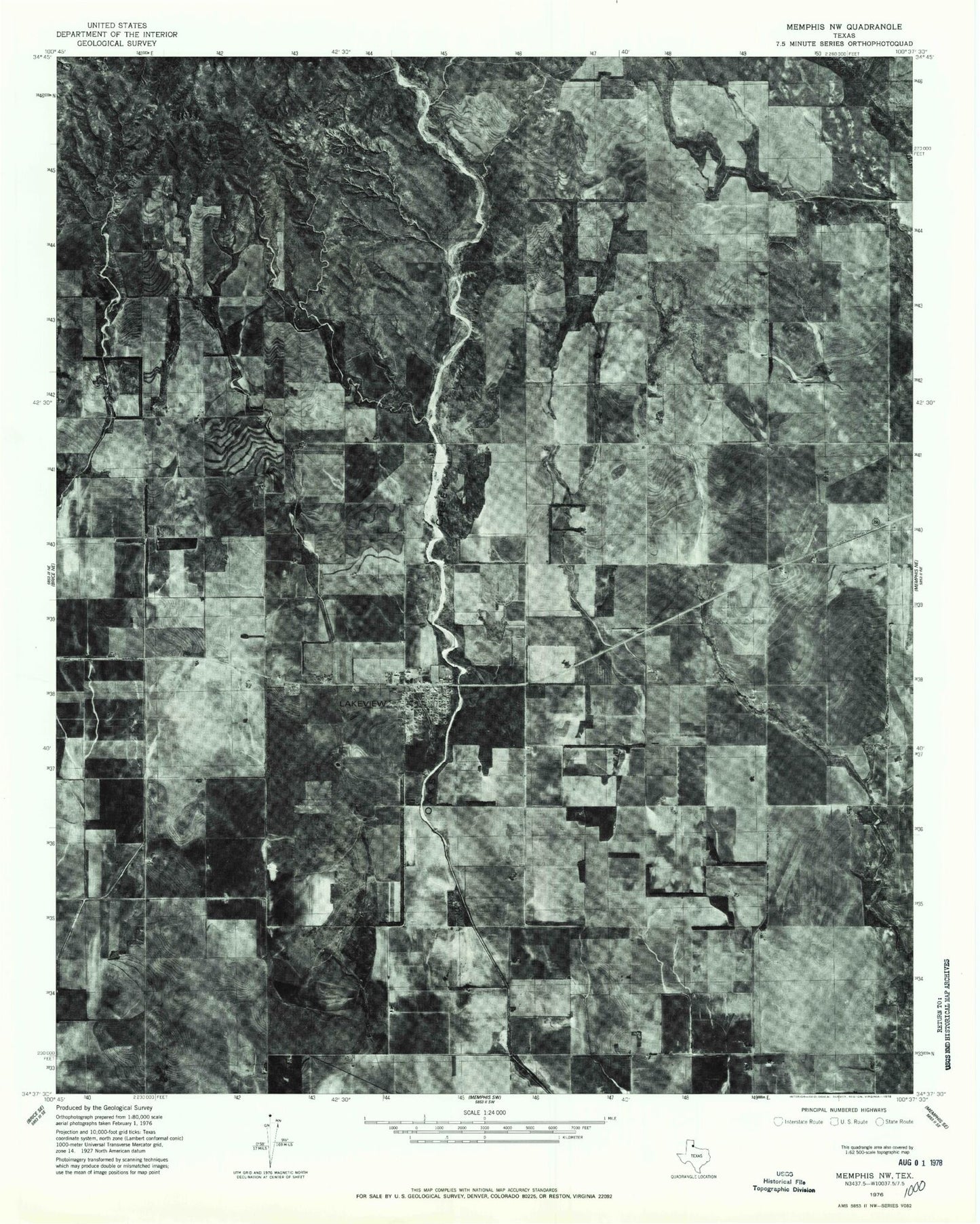 Classic USGS Memphis NW Texas 7.5'x7.5' Topo Map Image