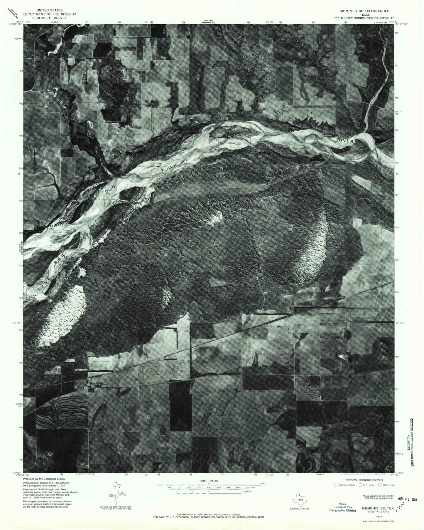 Classic USGS Parnell Texas 7.5'x7.5' Topo Map Image