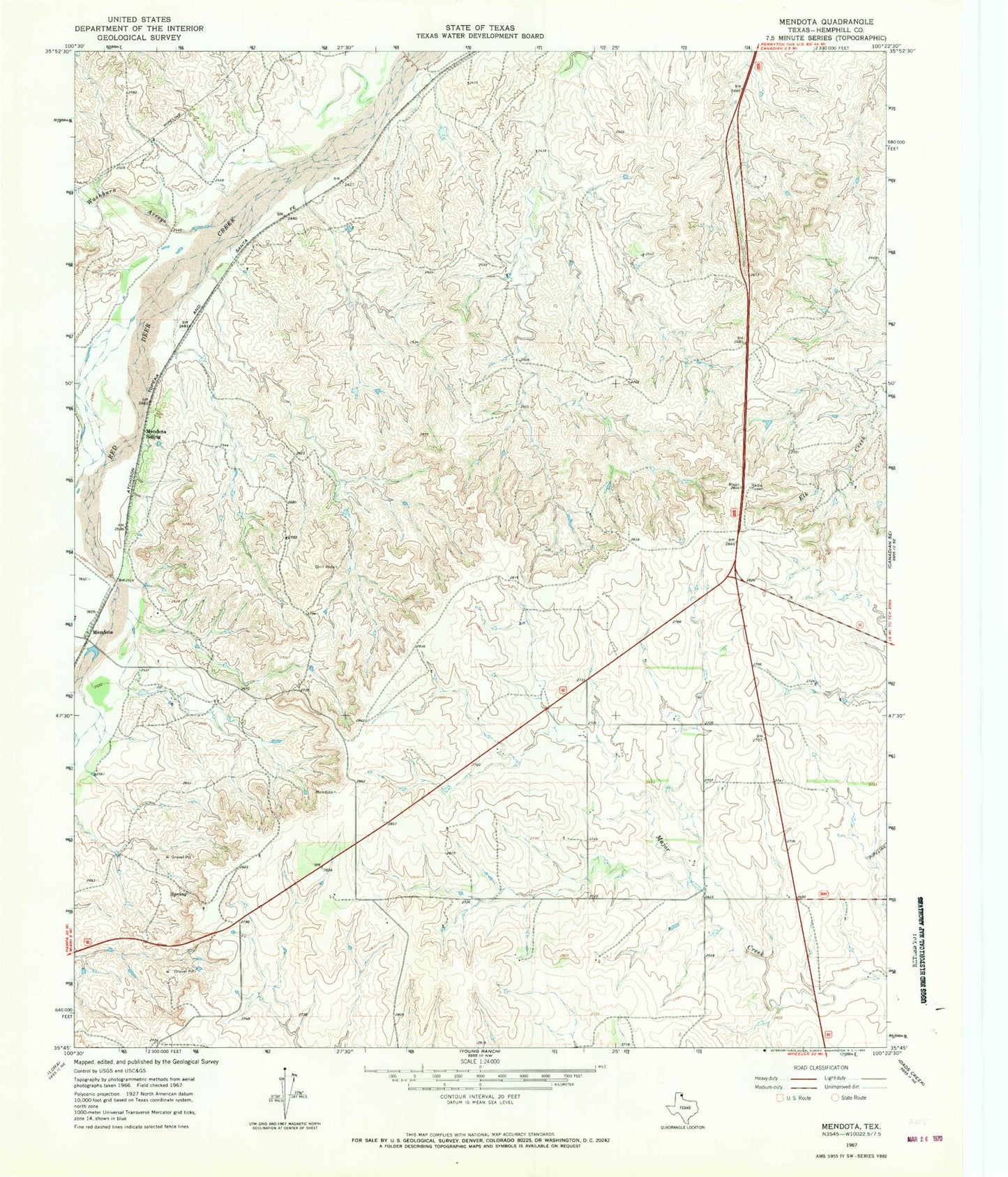 Classic USGS Mendota Texas 7.5'x7.5' Topo Map Image