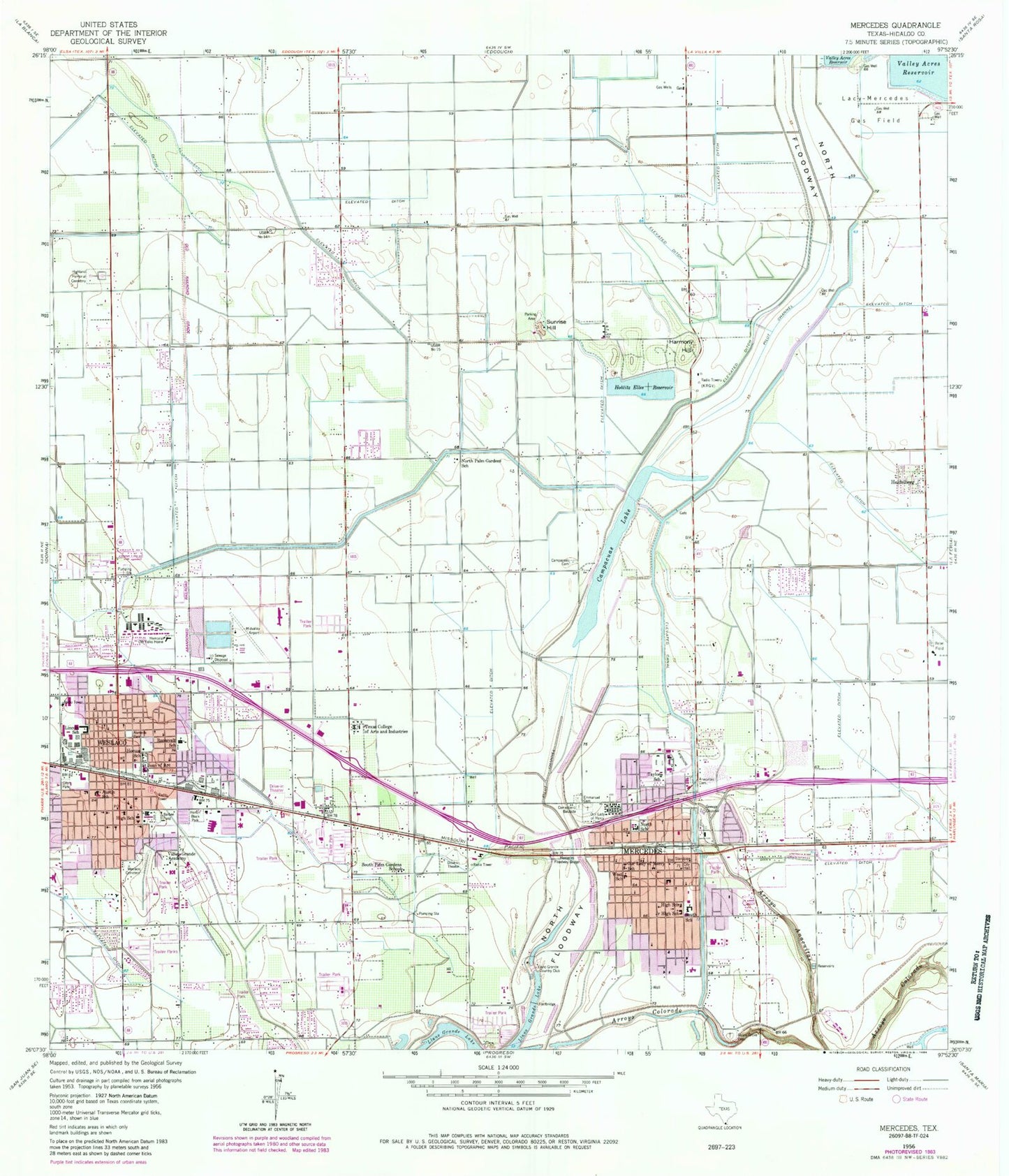 Classic USGS Mercedes Texas 7.5'x7.5' Topo Map Image