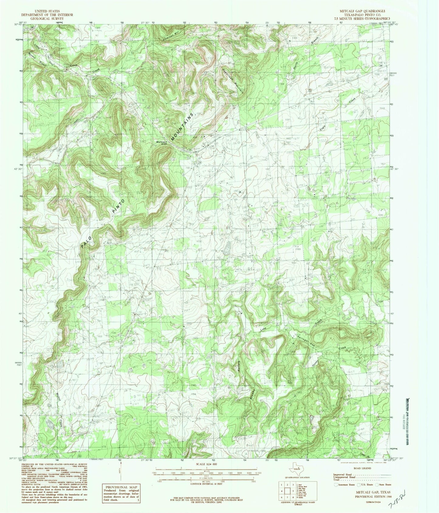 Classic USGS Metcalf Gap Texas 7.5'x7.5' Topo Map Image