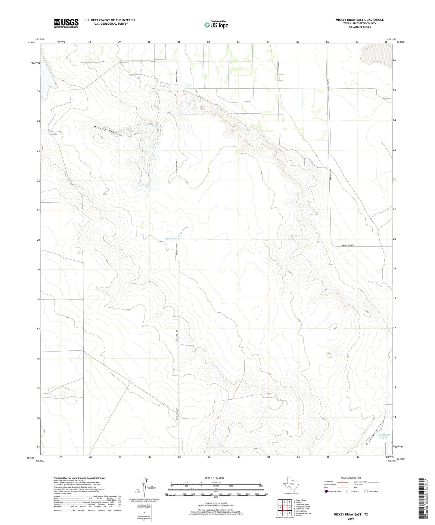 Mickey Draw East Texas US Topo Map Image