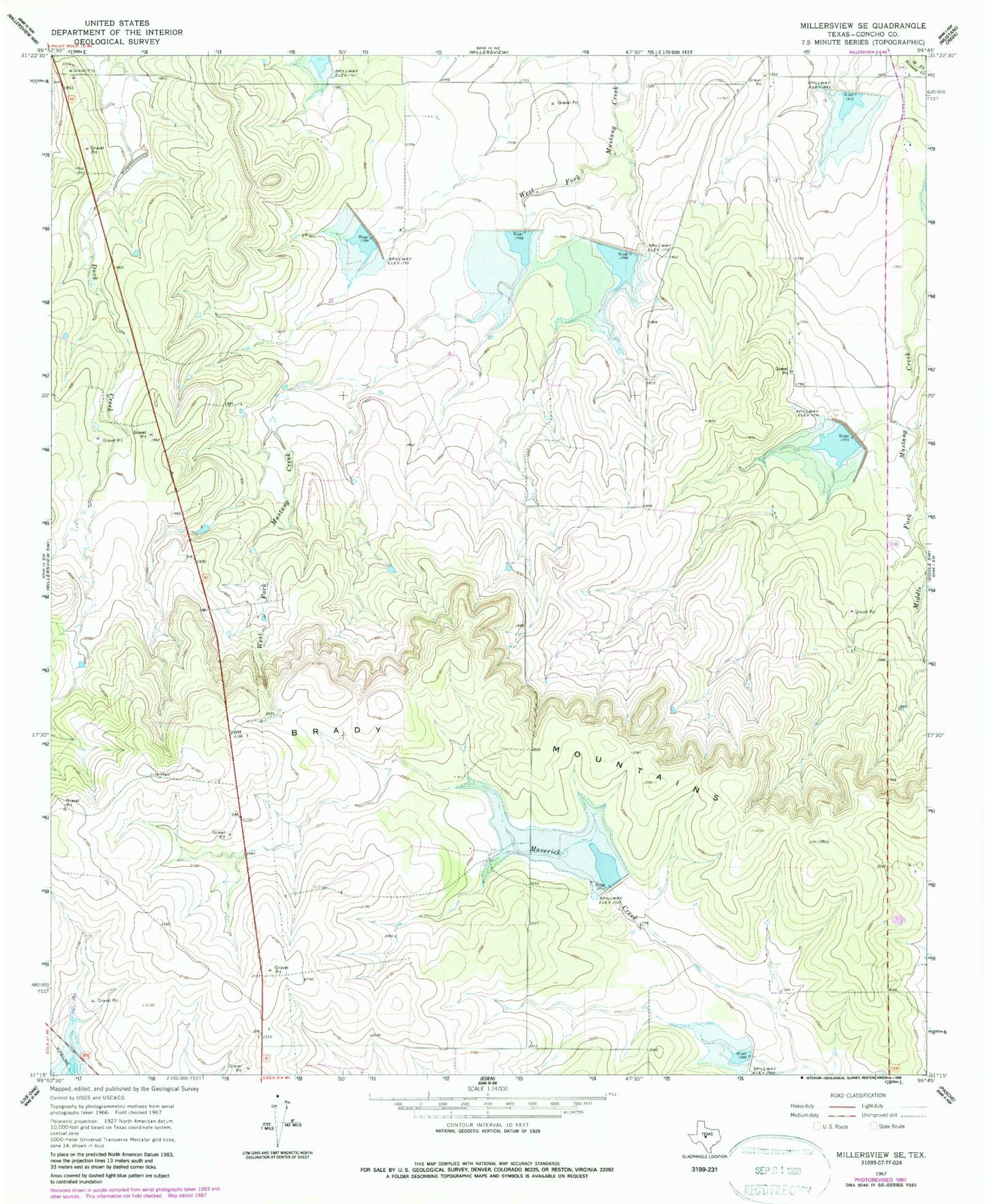 Classic USGS Millersview SE Texas 7.5'x7.5' Topo Map Image