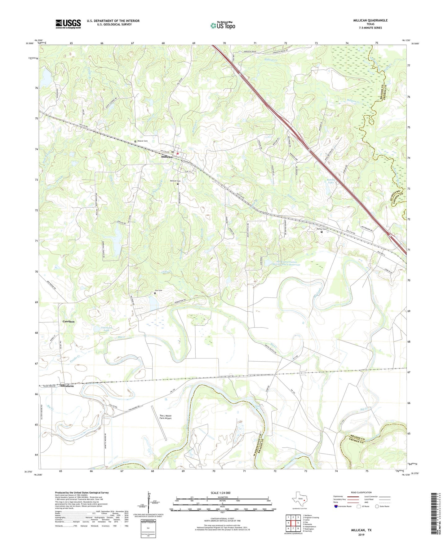 Millican Texas US Topo Map Image