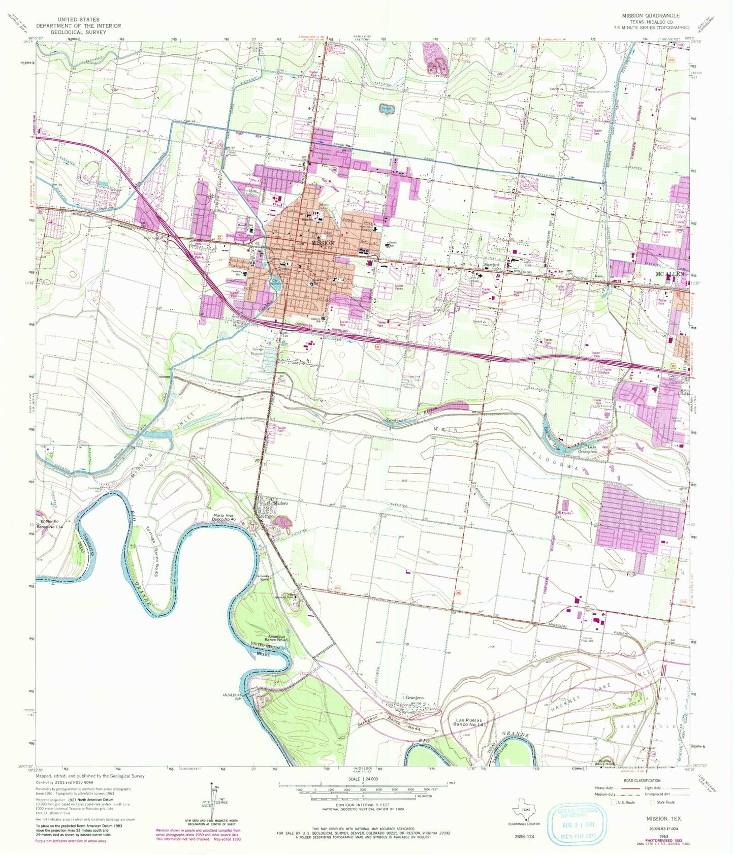 Classic USGS Mission Texas 7.5'x7.5' Topo Map Image