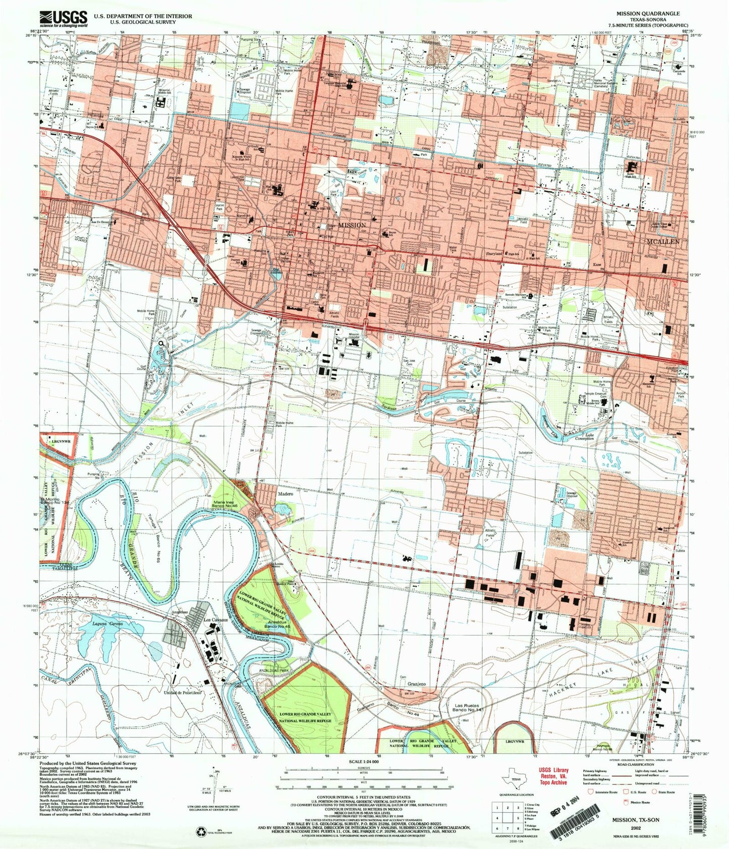 Classic USGS Mission Texas 7.5'x7.5' Topo Map Image