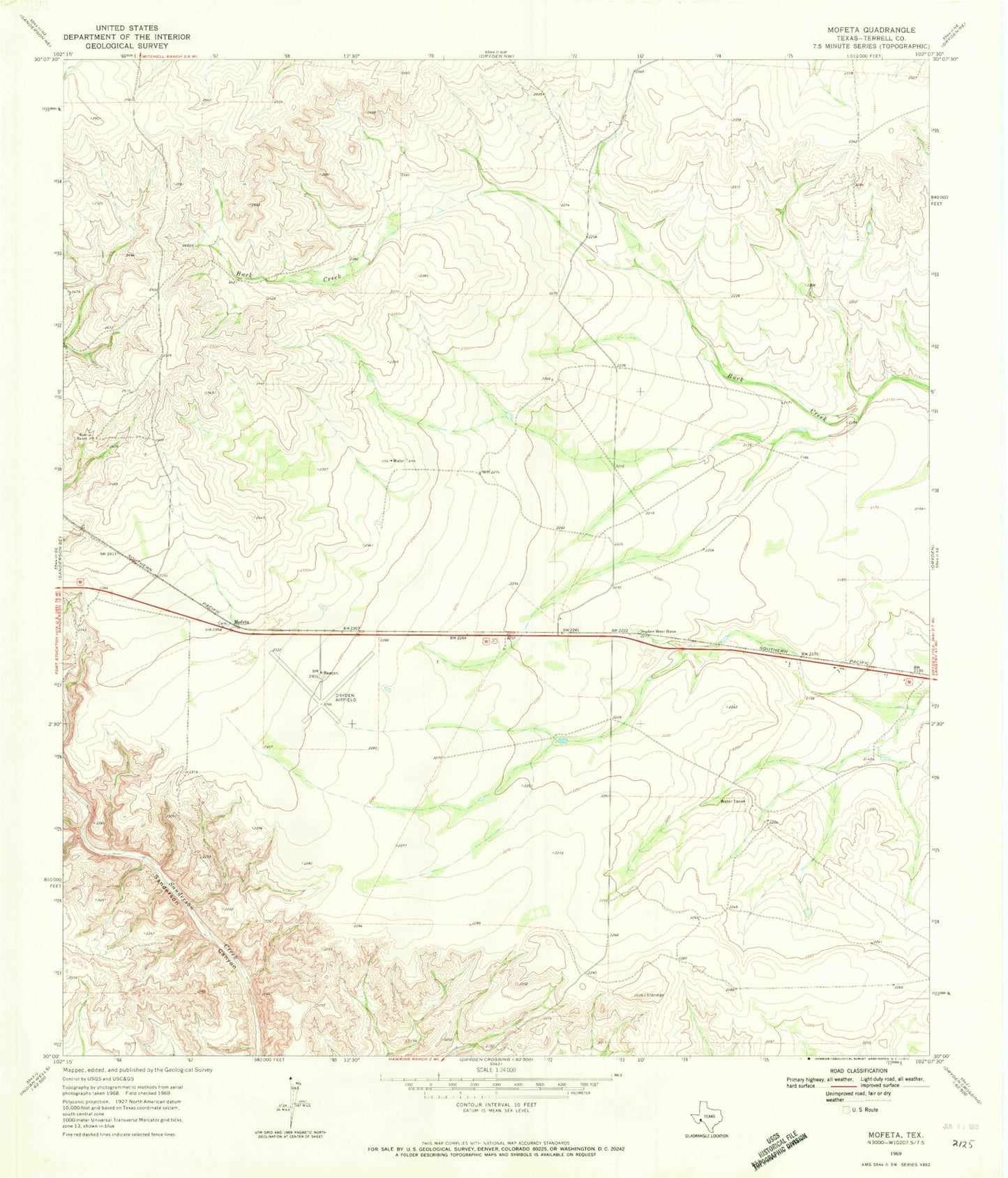 Classic USGS Mofeta Texas 7.5'x7.5' Topo Map Image