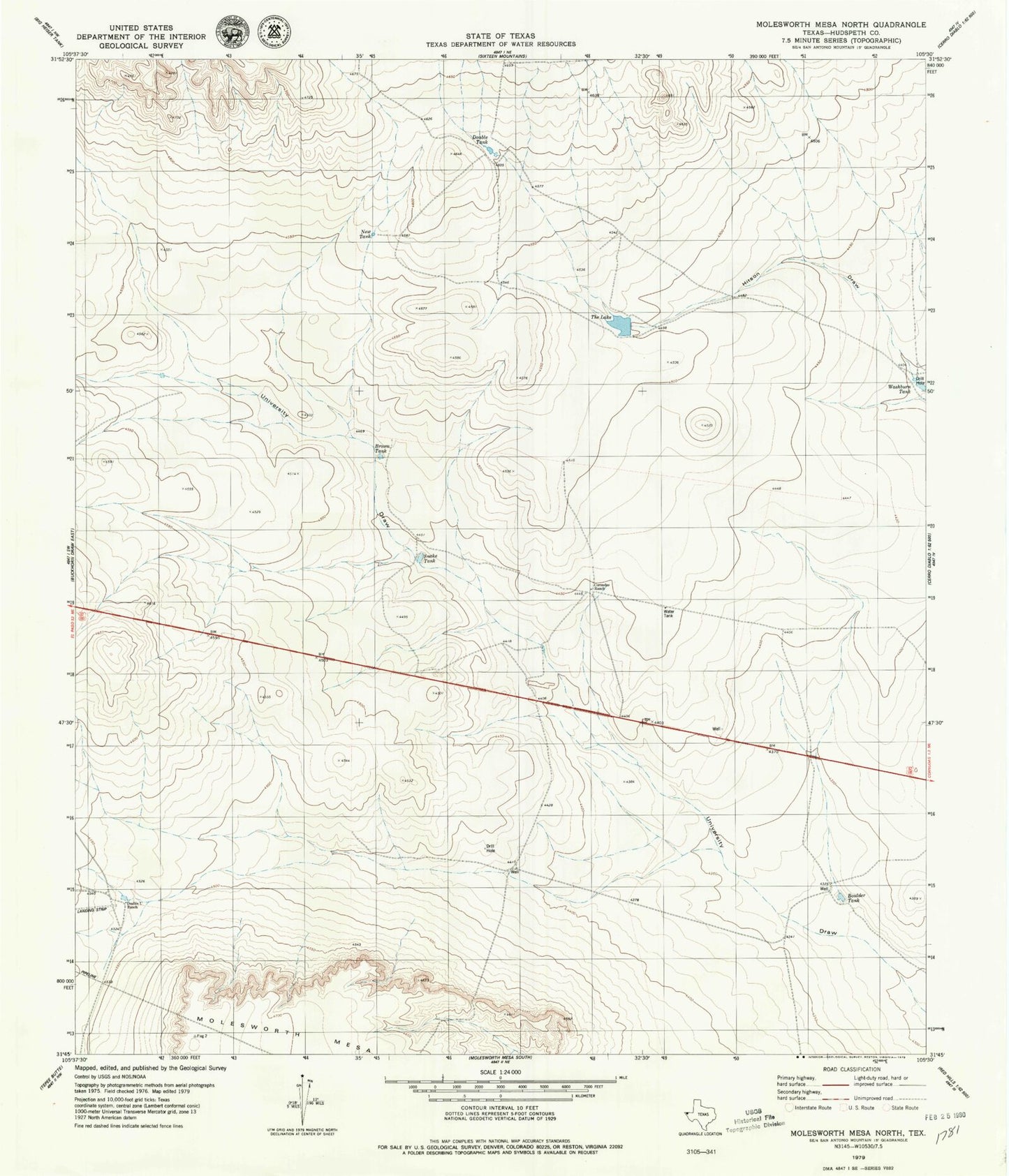 Classic USGS Molesworth Mesa North Texas 7.5'x7.5' Topo Map Image