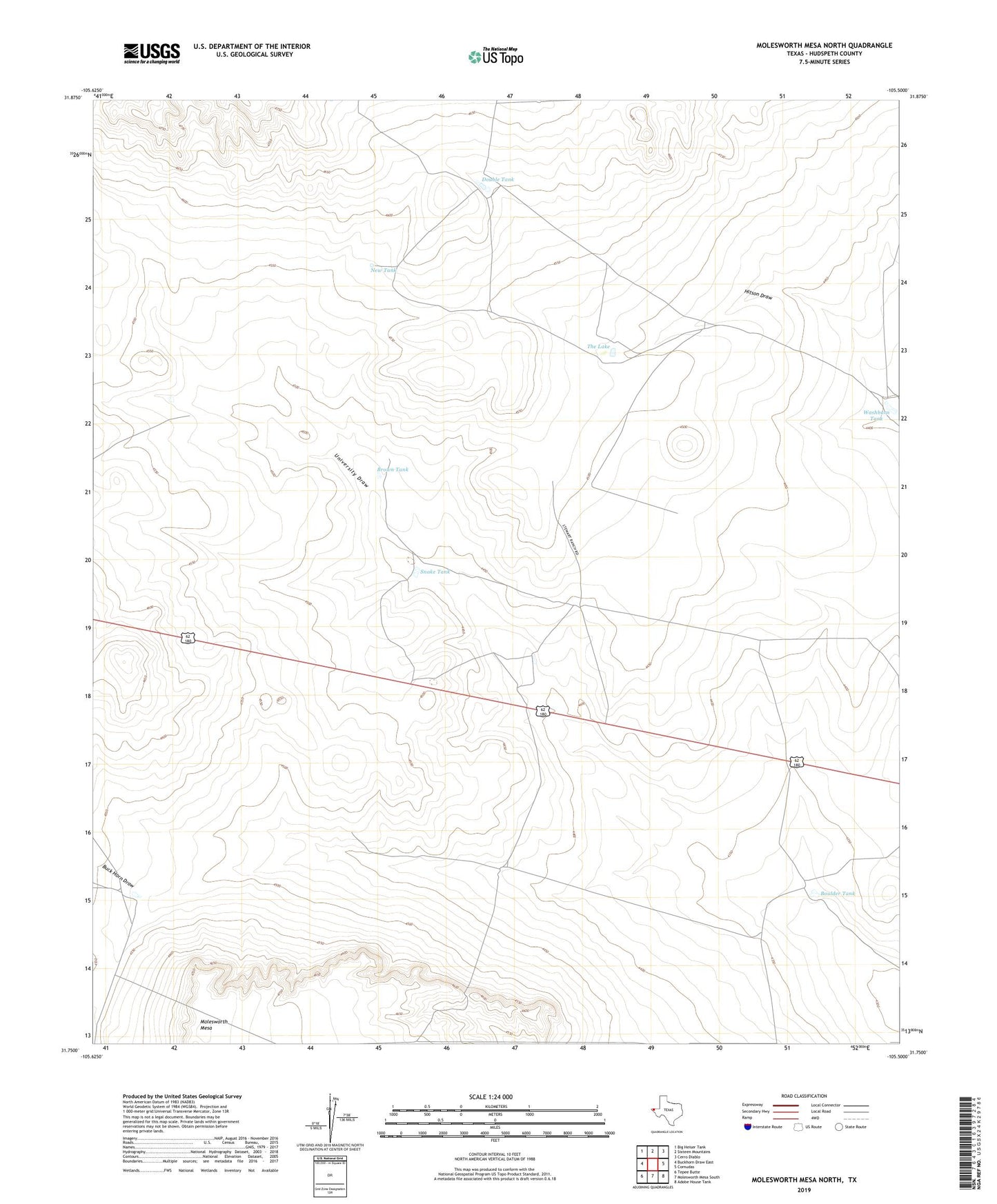 Molesworth Mesa North Texas US Topo Map Image