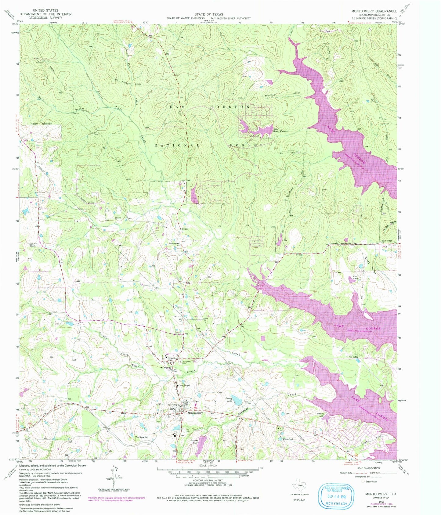 Classic USGS Montgomery Texas 7.5'x7.5' Topo Map Image