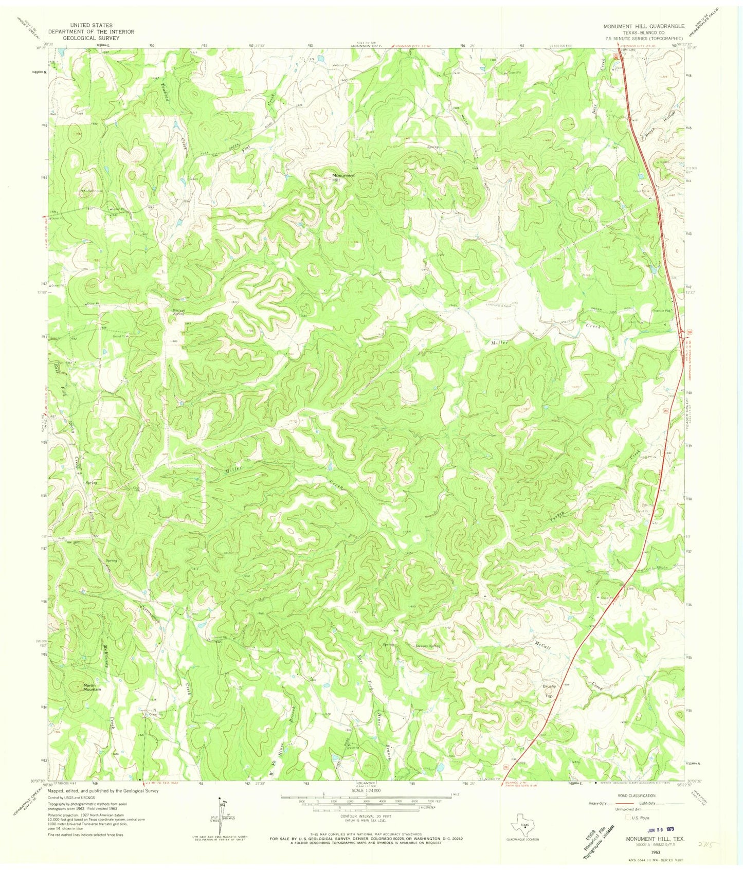 Classic USGS Monument Hill Texas 7.5'x7.5' Topo Map Image