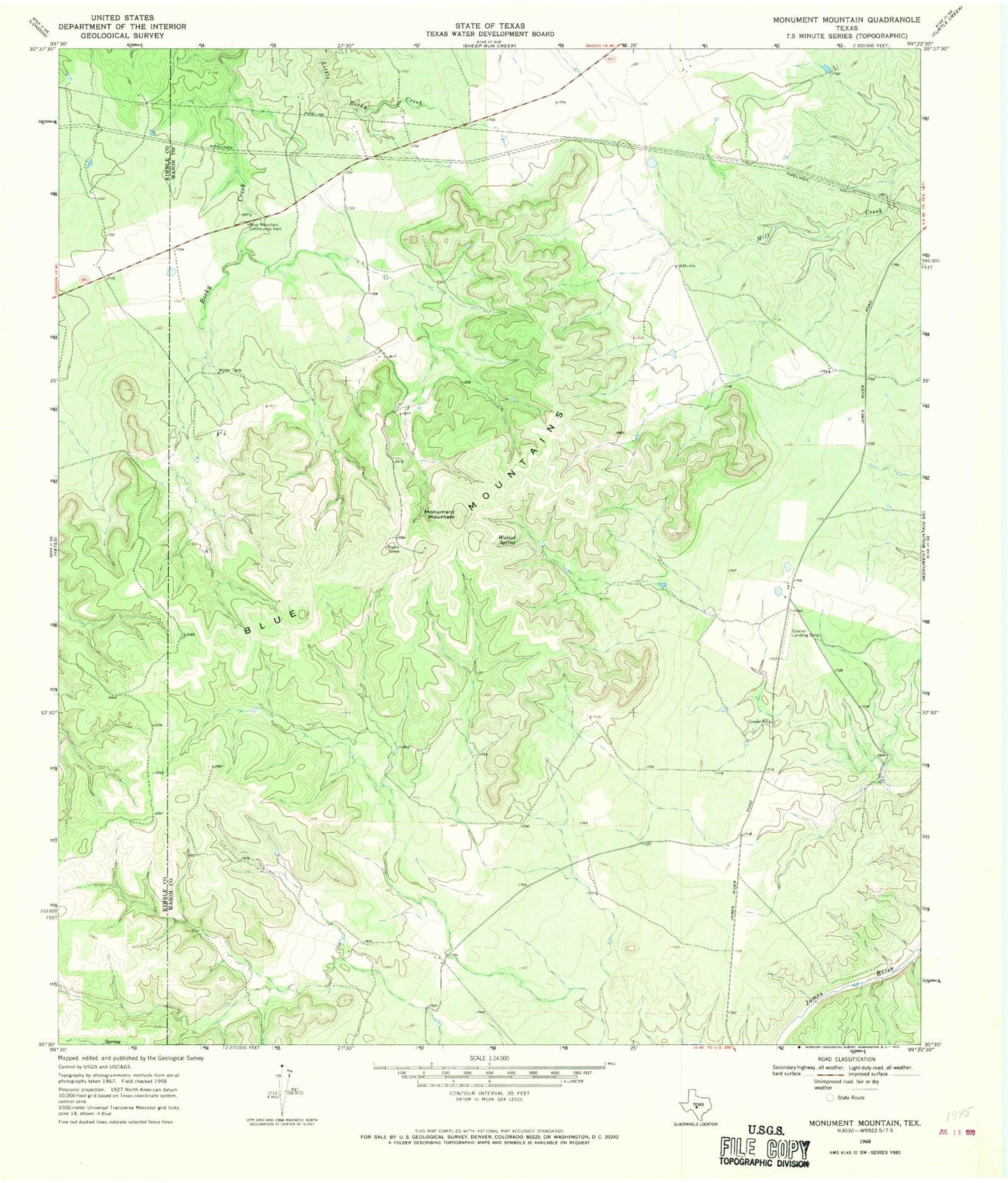 Classic USGS Monument Mountain Texas 7.5'x7.5' Topo Map Image