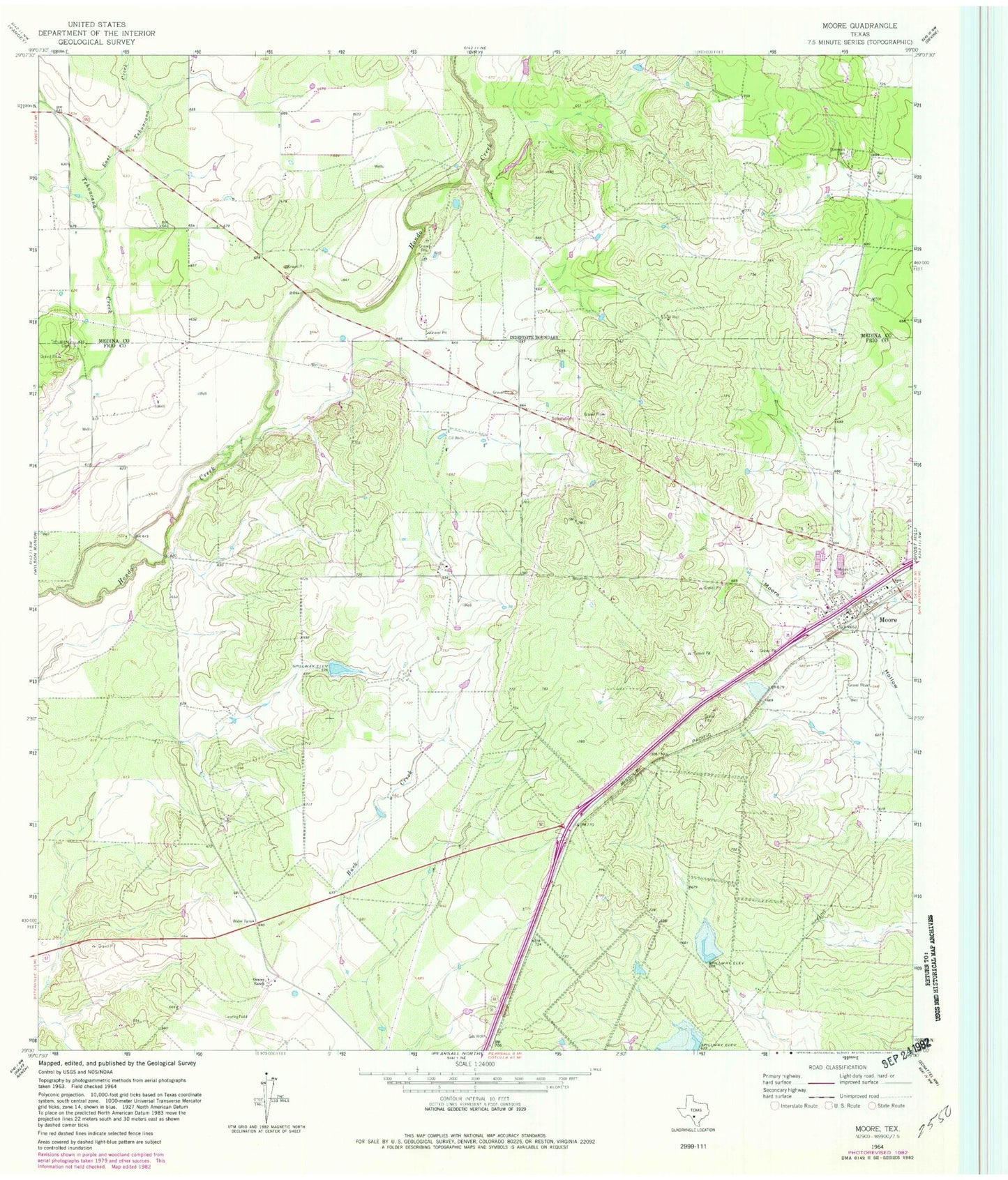 Classic USGS Moore Texas 7.5'x7.5' Topo Map Image