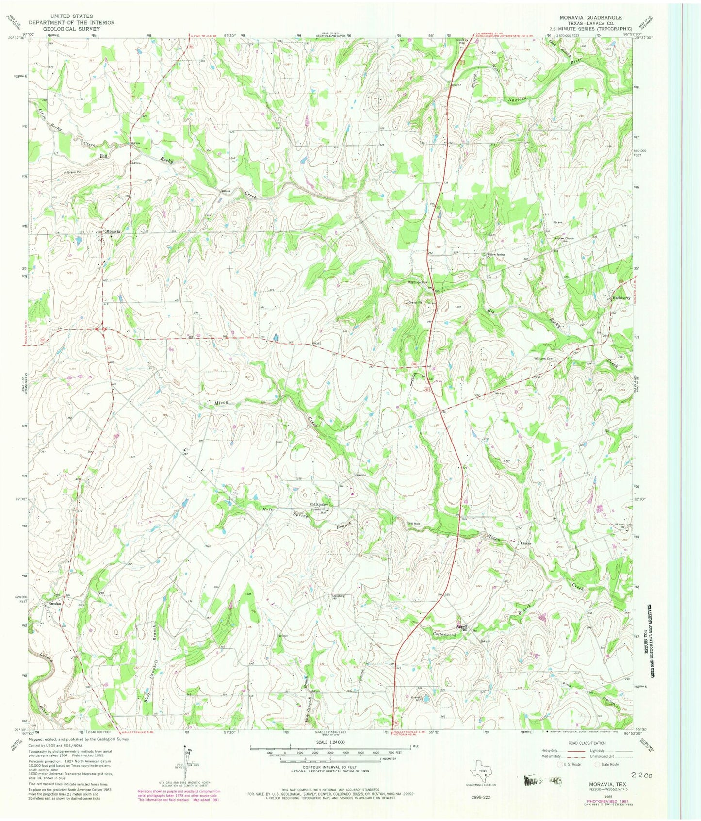Classic USGS Moravia Texas 7.5'x7.5' Topo Map Image