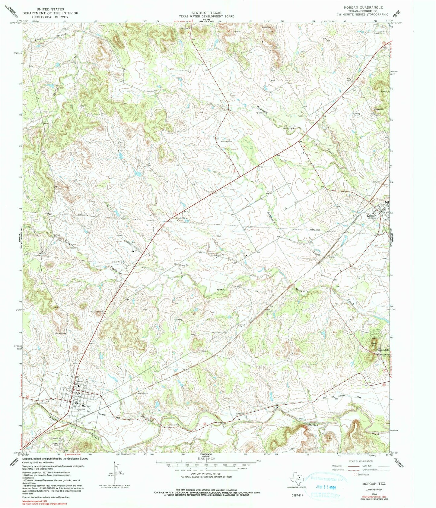 Classic USGS Morgan Texas 7.5'x7.5' Topo Map Image