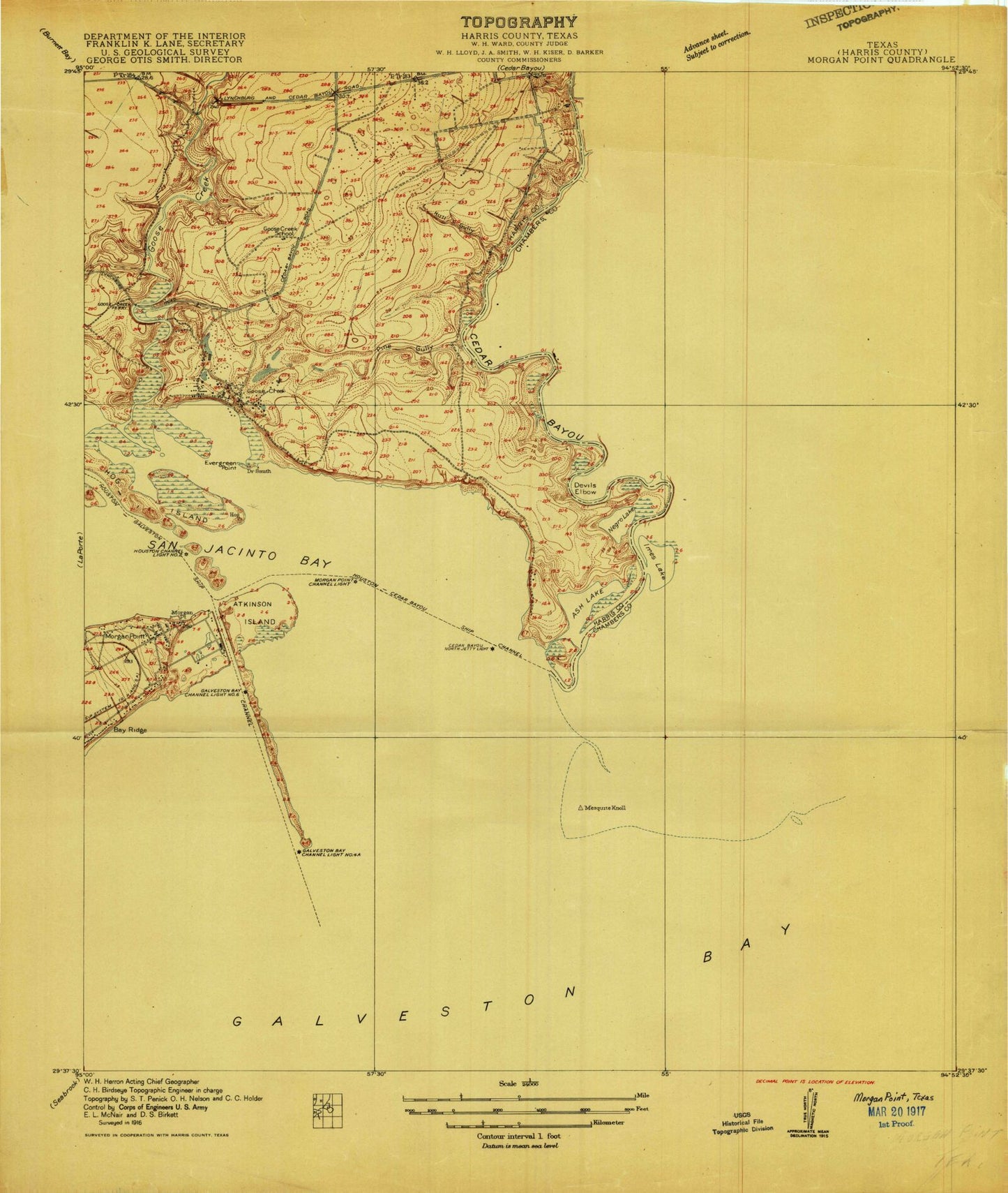 Classic USGS Morgans Point Texas 7.5'x7.5' Topo Map Image