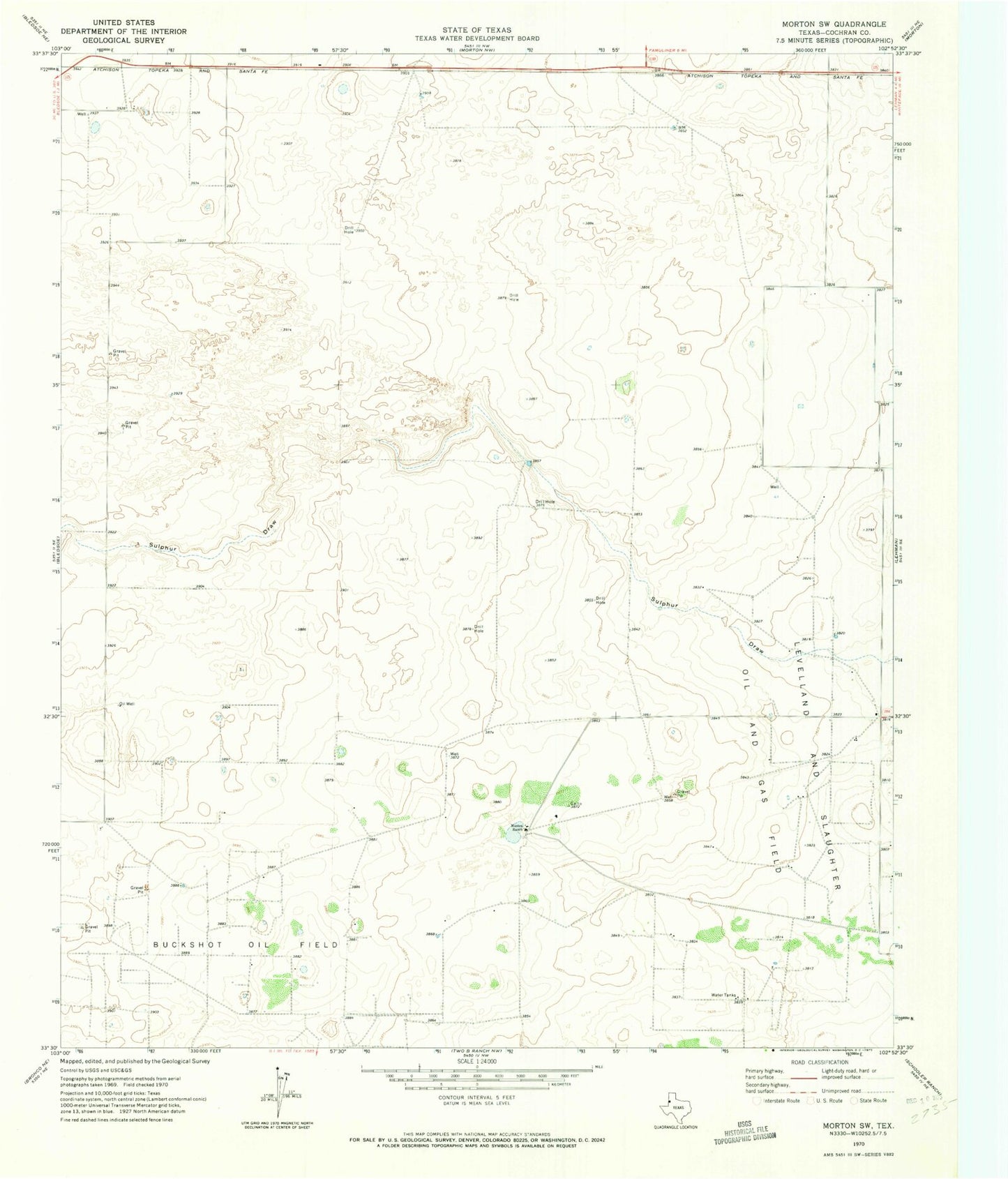 Classic USGS Morton SW Texas 7.5'x7.5' Topo Map Image