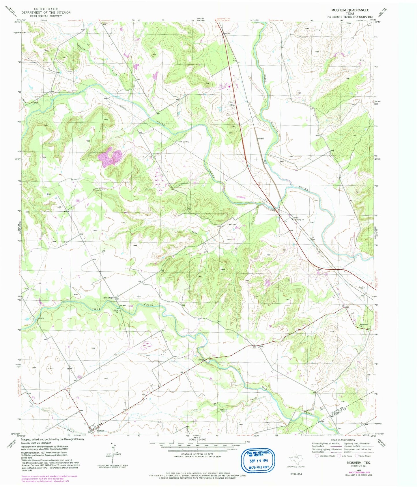 Classic USGS Mosheim Texas 7.5'x7.5' Topo Map Image