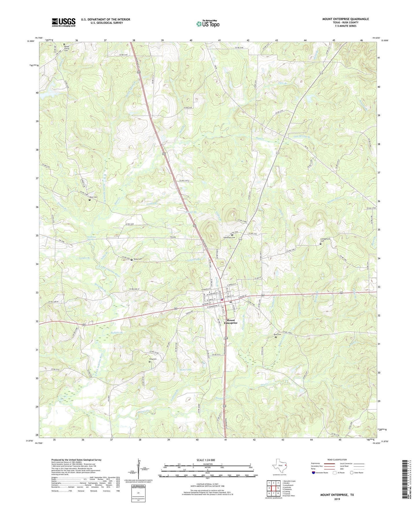 Mount Enterprise Texas US Topo Map Image