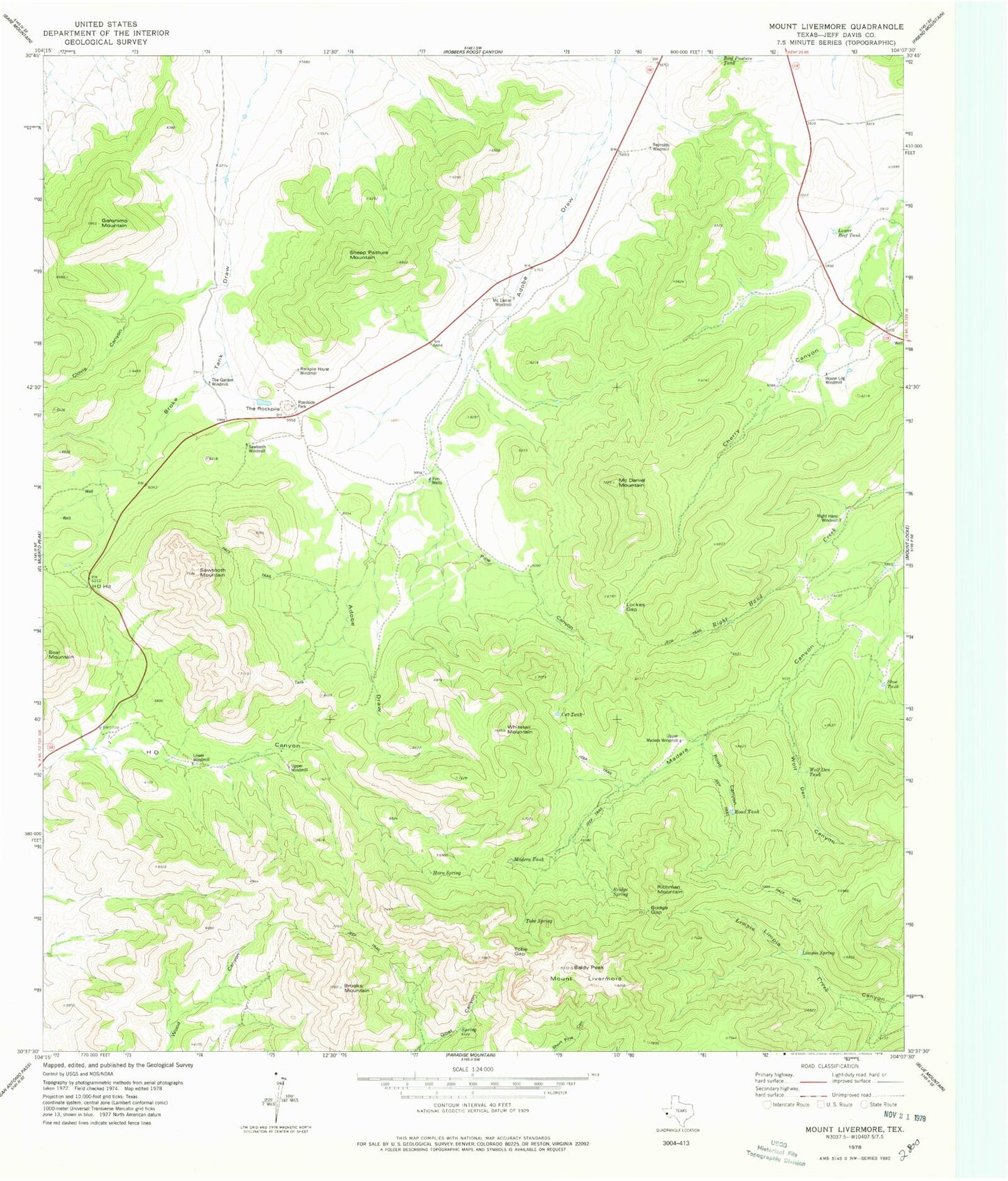 Classic USGS Mount Livermore Texas 7.5'x7.5' Topo Map Image