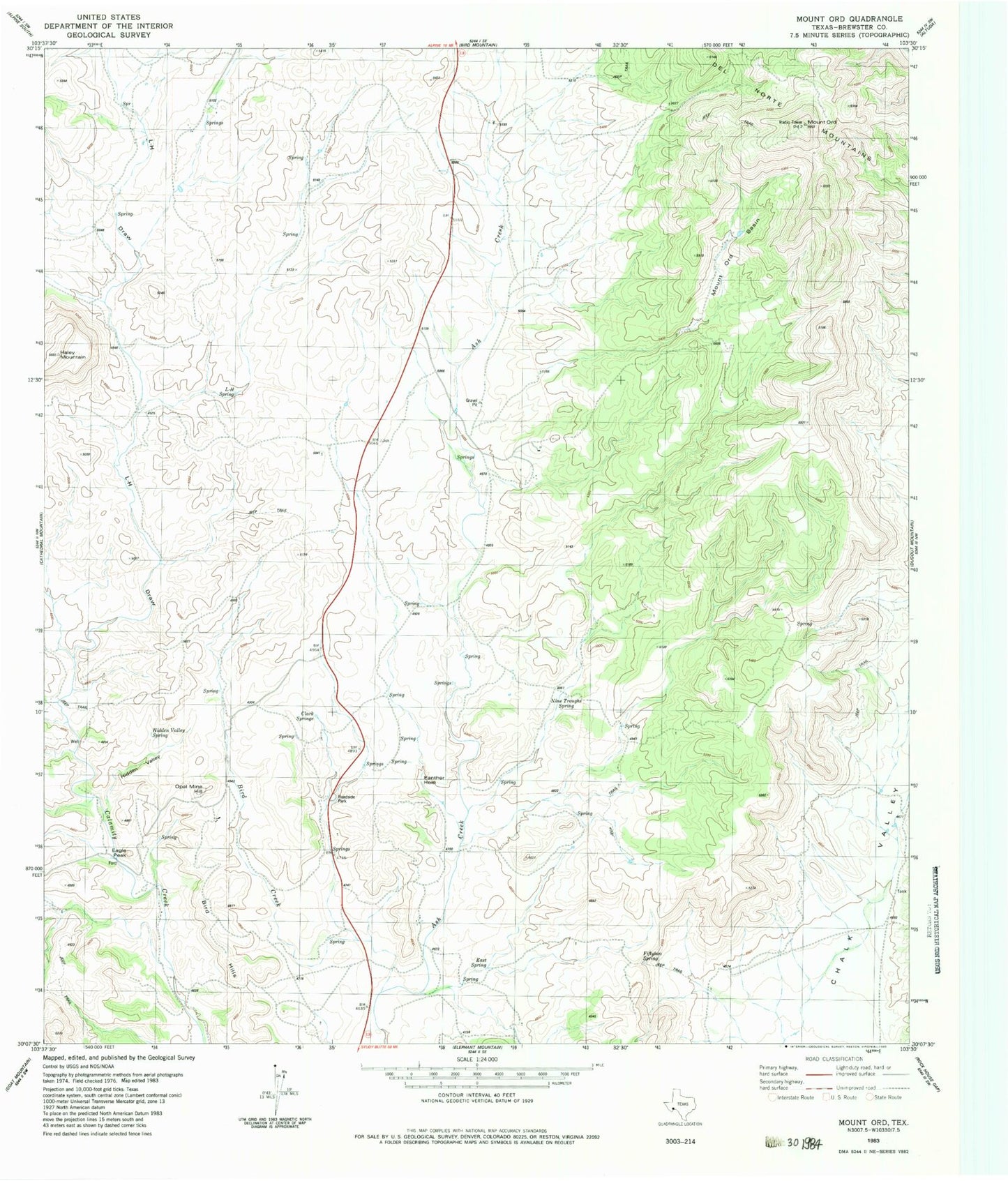 Classic USGS Mount Ord Texas 7.5'x7.5' Topo Map Image