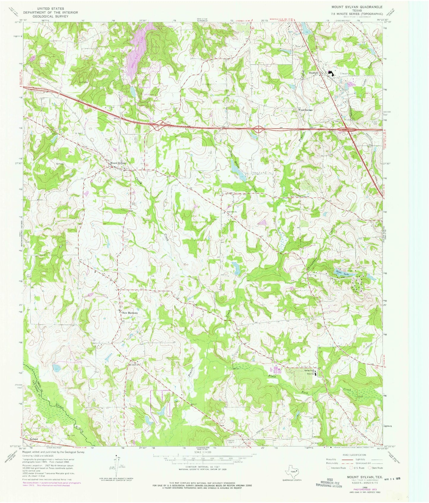 Classic USGS Mount Sylvan Texas 7.5'x7.5' Topo Map Image