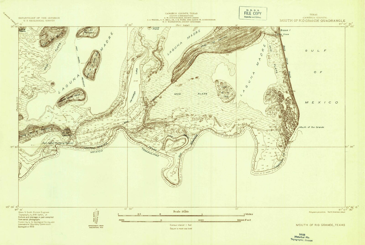 Classic USGS Mouth of Rio Grande Texas 7.5'x7.5' Topo Map Image
