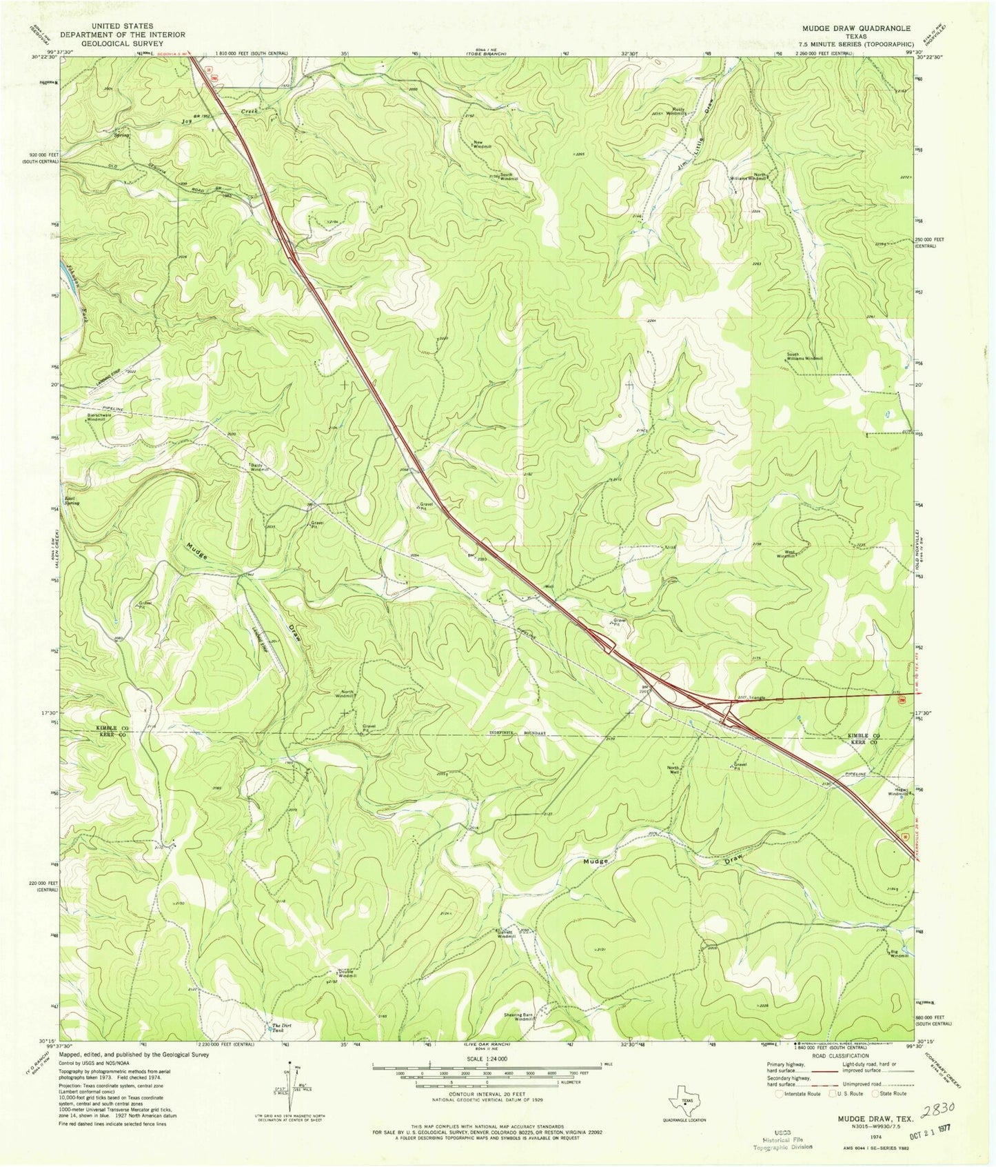 Classic USGS Mudge Draw Texas 7.5'x7.5' Topo Map Image
