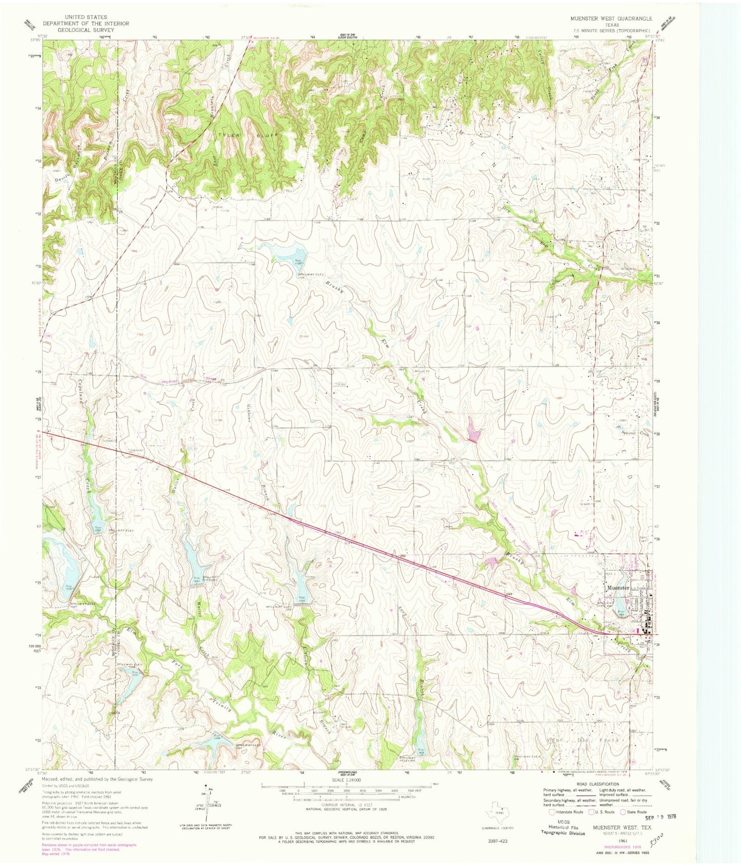 Classic USGS Muenster West Texas 7.5'x7.5' Topo Map Image