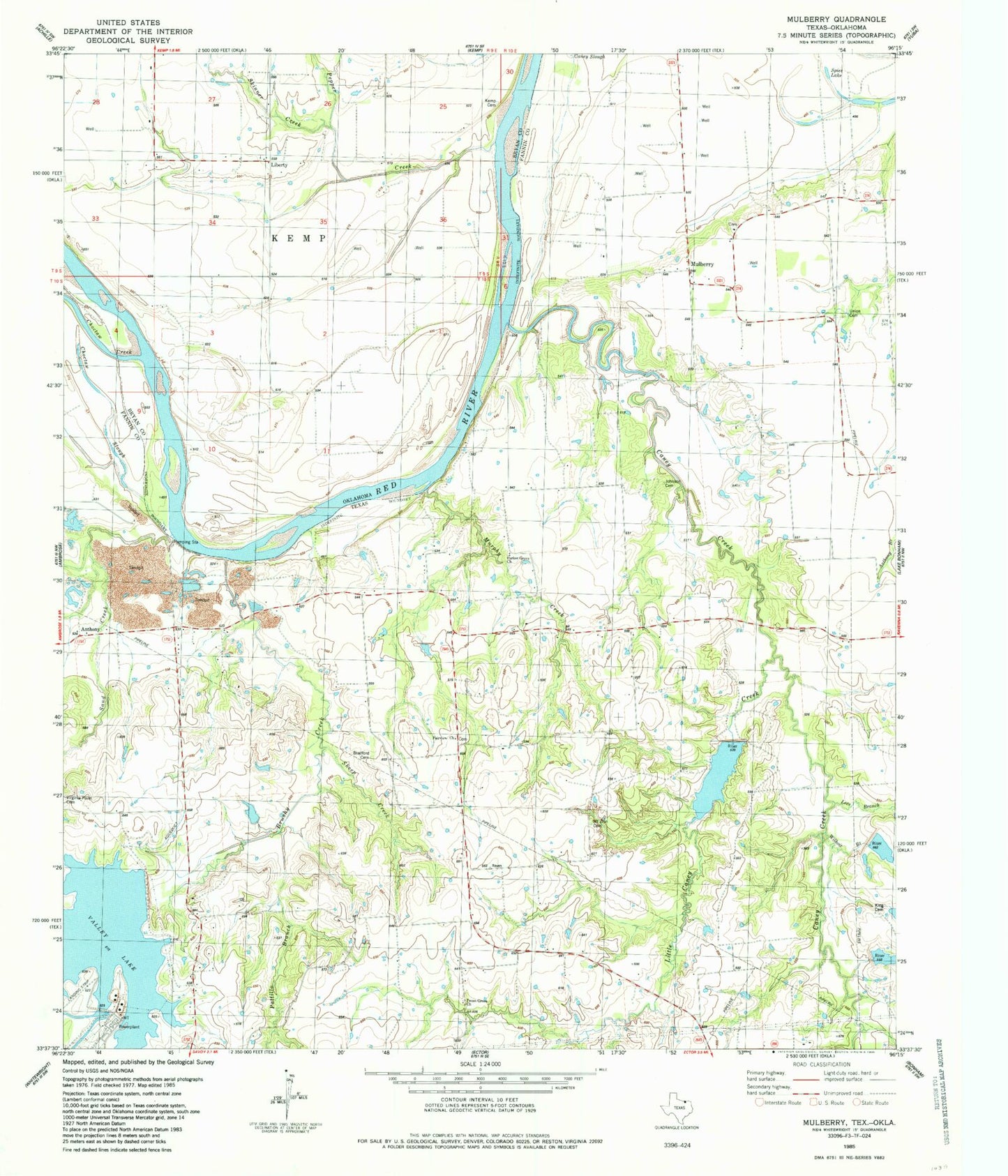 Classic USGS Mulberry Texas 7.5'x7.5' Topo Map Image